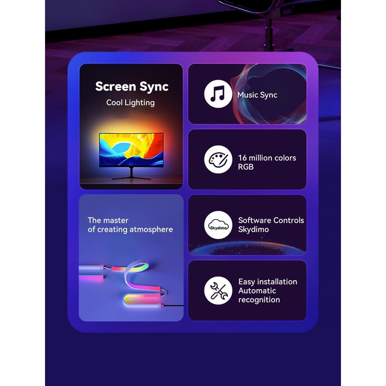 Tira de Luz LED Sincronizada JiaranTec G100 para PC/Mac 61 cm