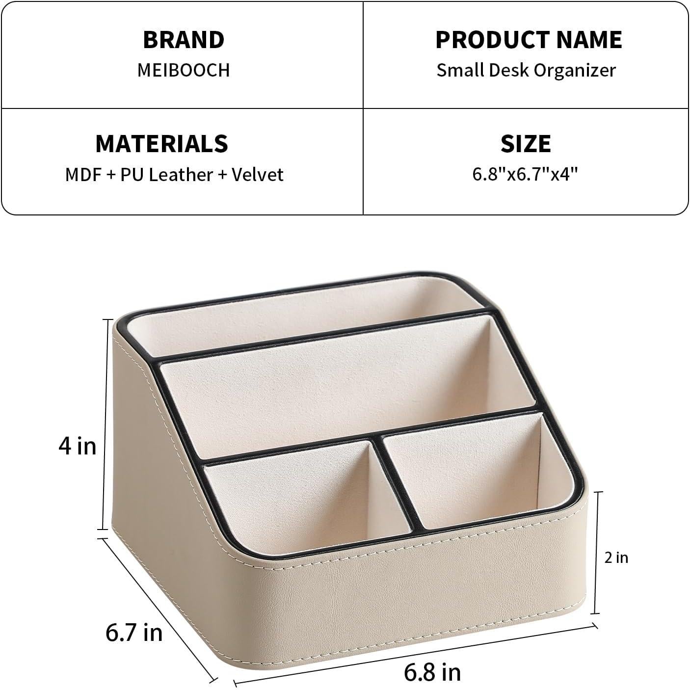 Remote Control Holder, PU Leather Small Desk Organizer for Men Women Nightstand Bedside Table Organizer Remote Caddy with Rounded Edges Design (Beige)