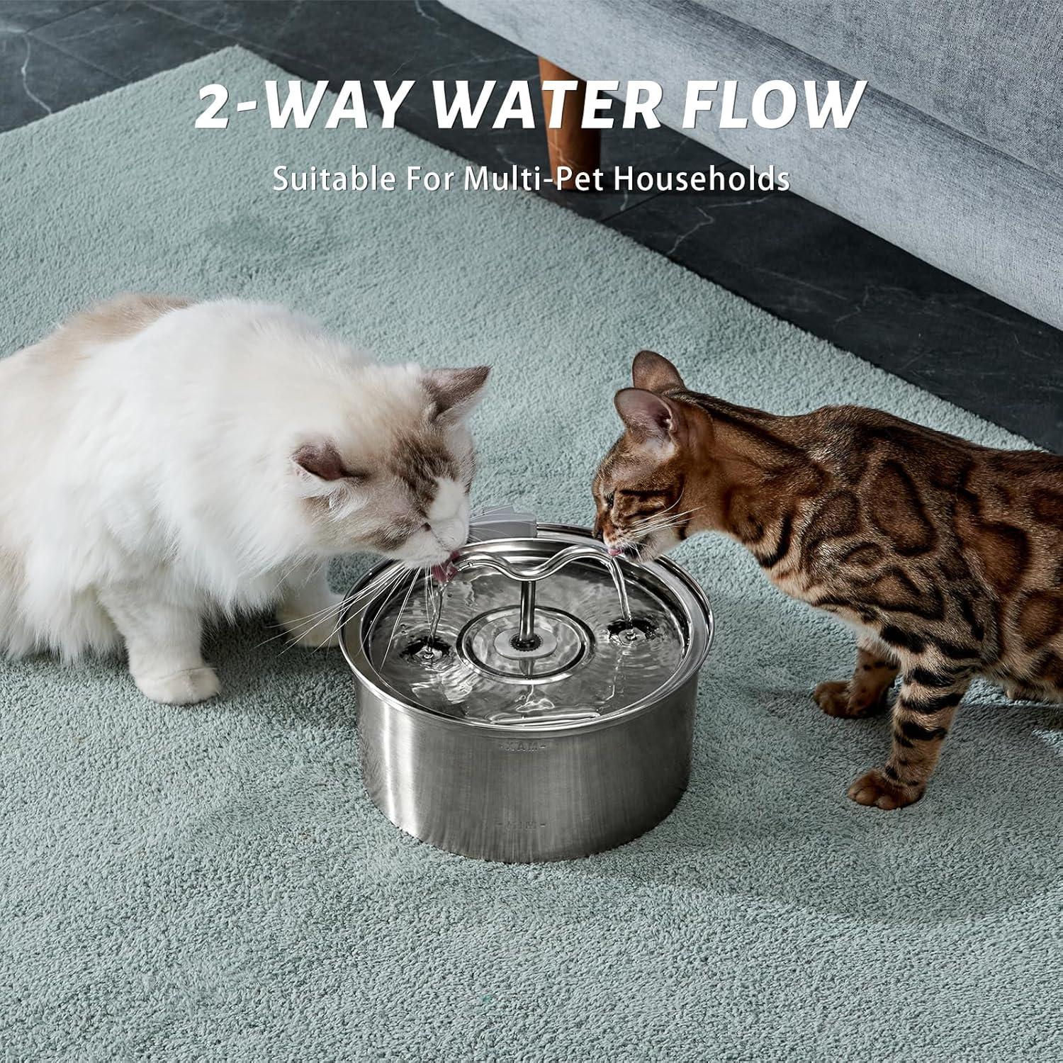 Fuente de Agua para Gatos DOOOB 3.2L Acero Inoxidable Ultra-Silenciosa