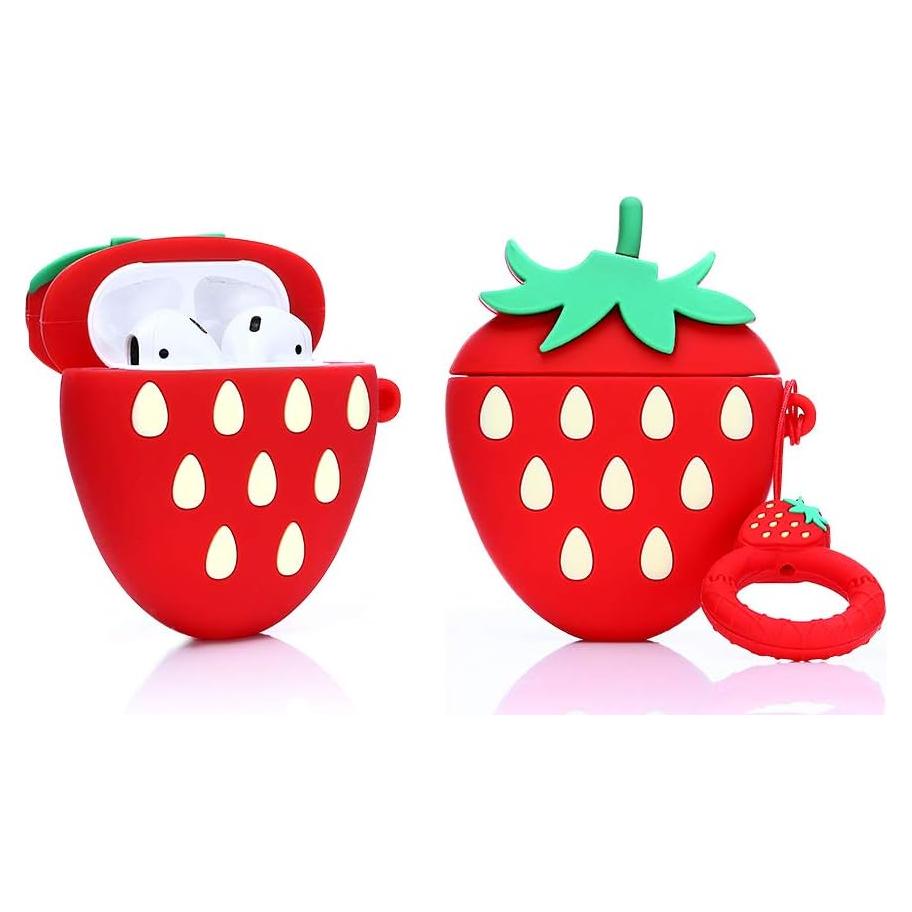 Funda de Silicona Kawaii para Airpods Apple 1 y 2 Fresa 3D