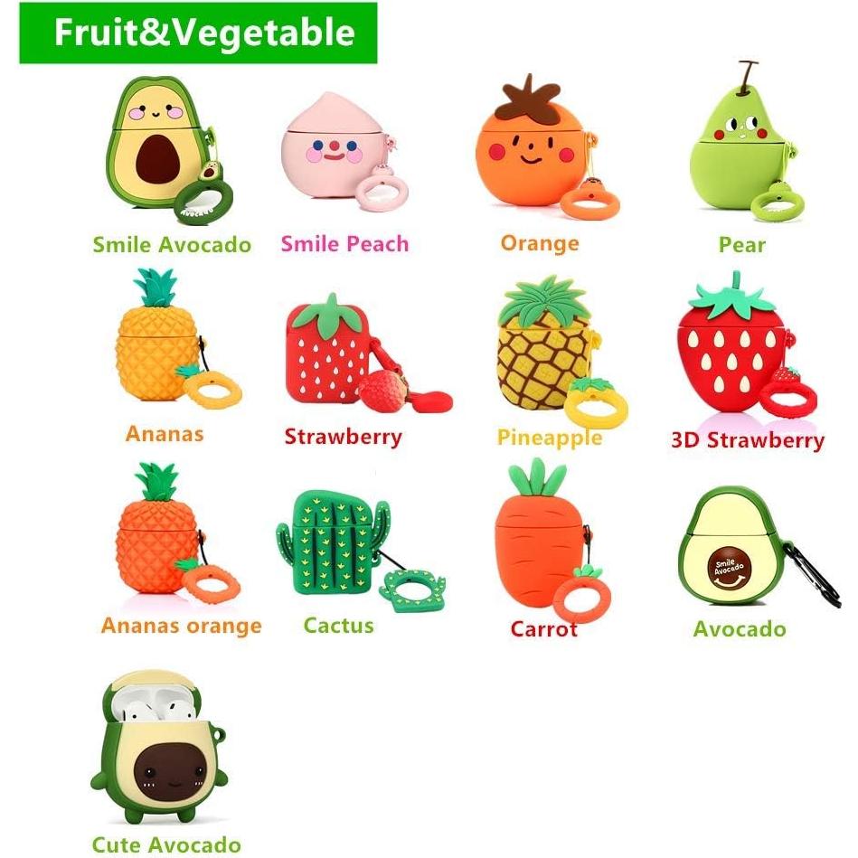 Funda de Silicona Kawaii para Airpods Apple 1 y 2 Fresa 3D