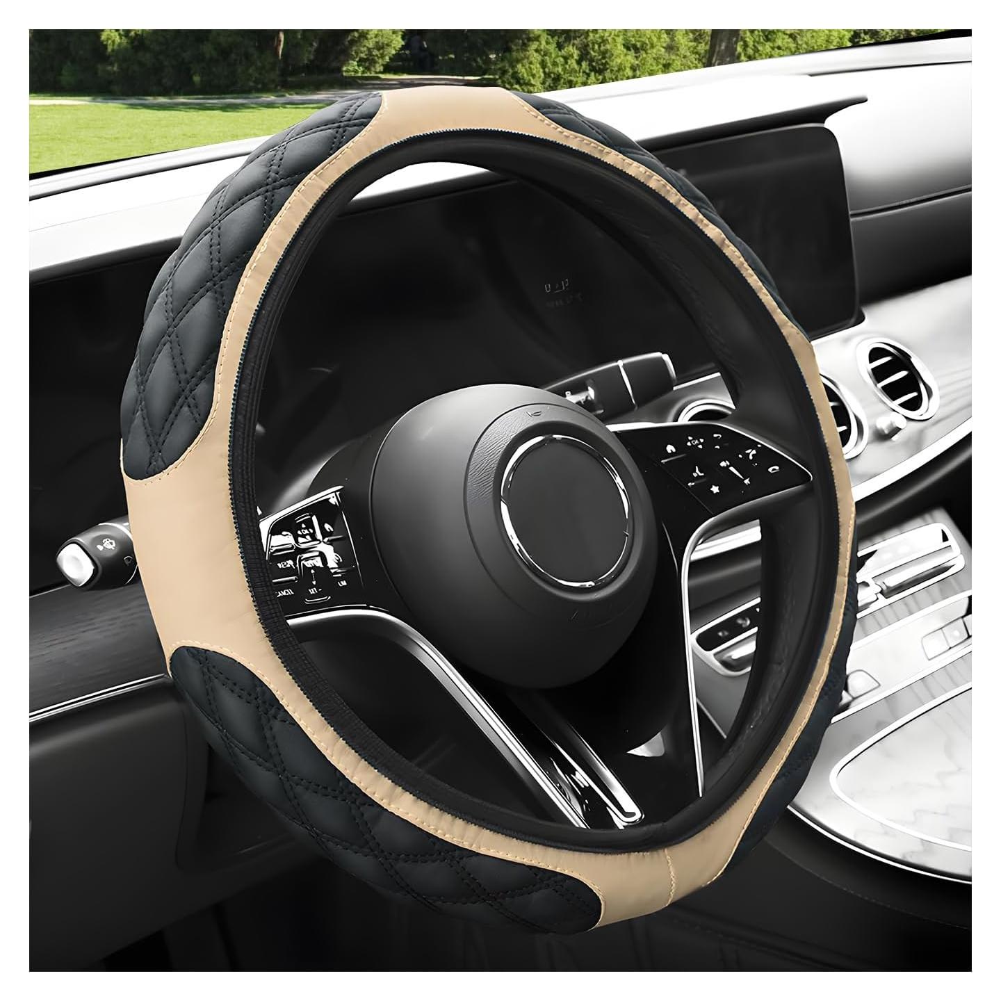 Cubierta de Volante de Coche Povtii 38.1 cm Beige Antideslizante