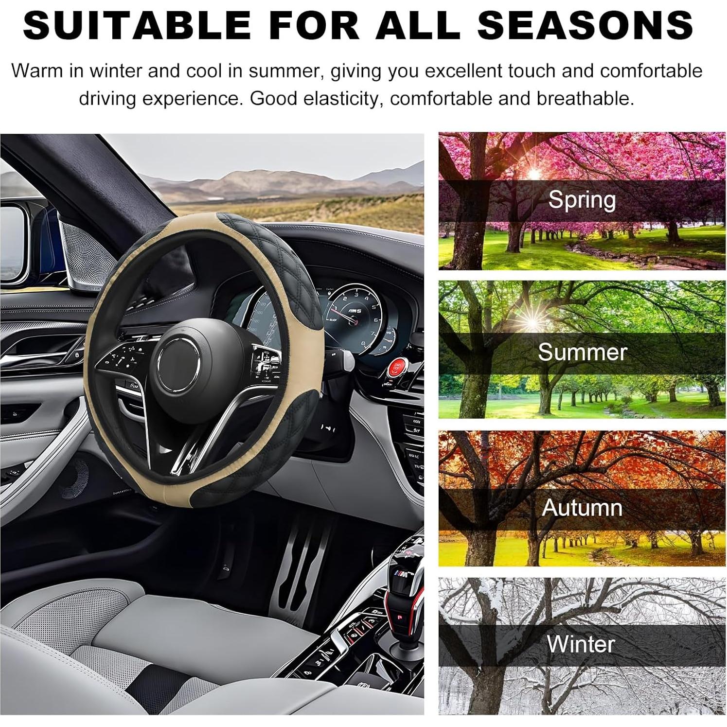 Cubierta de Volante de Coche Povtii 38.1 cm Beige Antideslizante