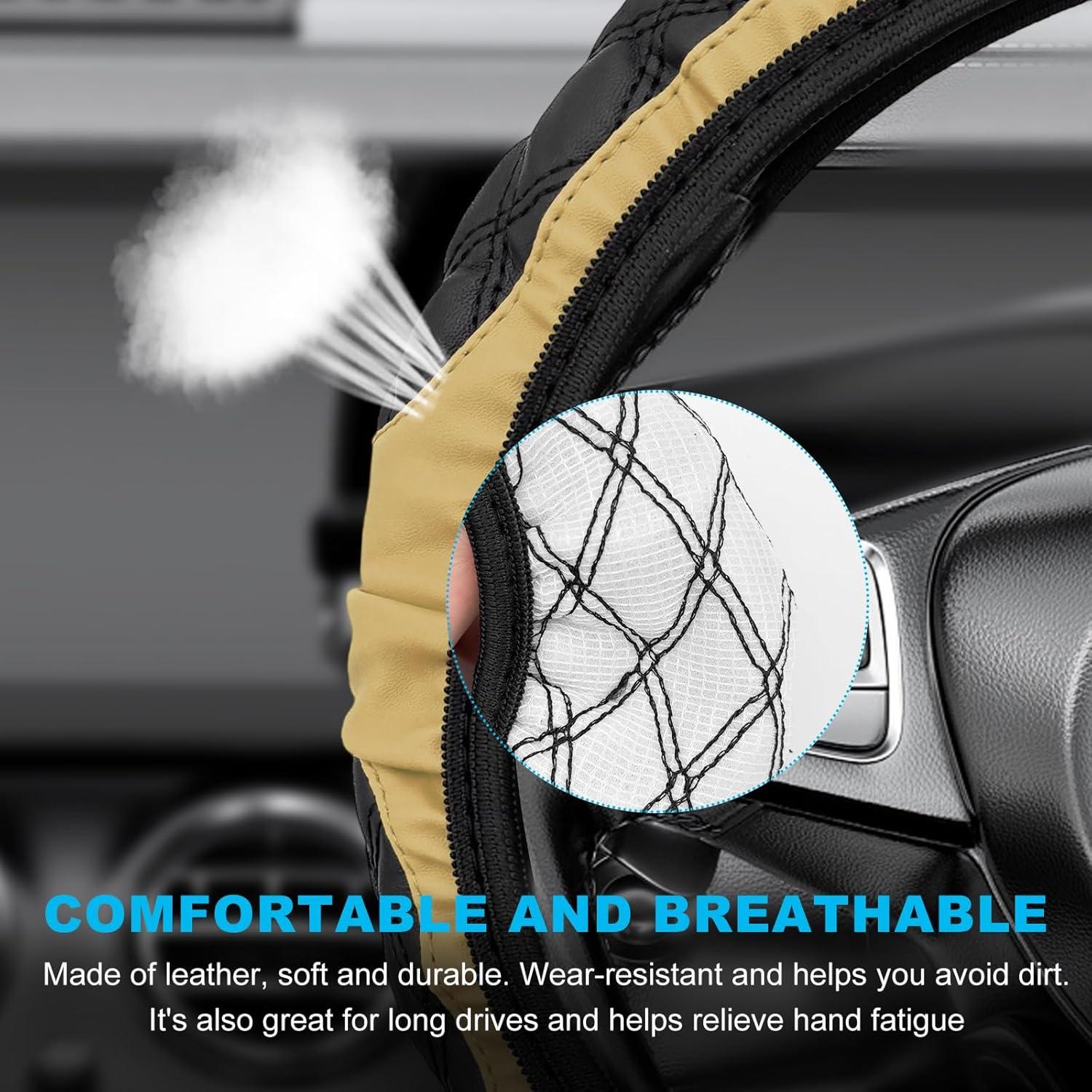 Cubierta de Volante de Coche Povtii 38.1 cm Beige Antideslizante