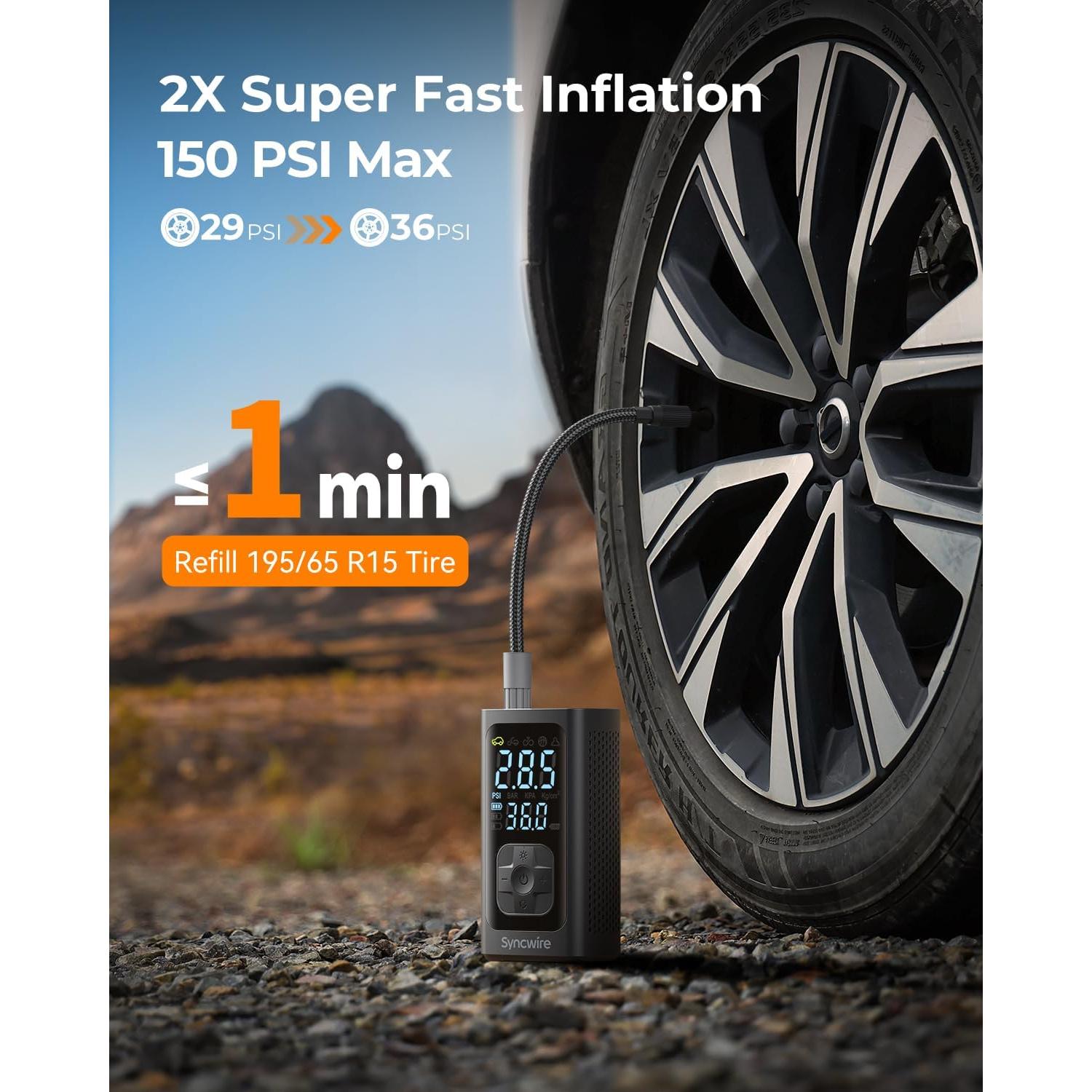 Compresor de Aire Portátil Syncwire SW2002 - 150 PSI, LCD