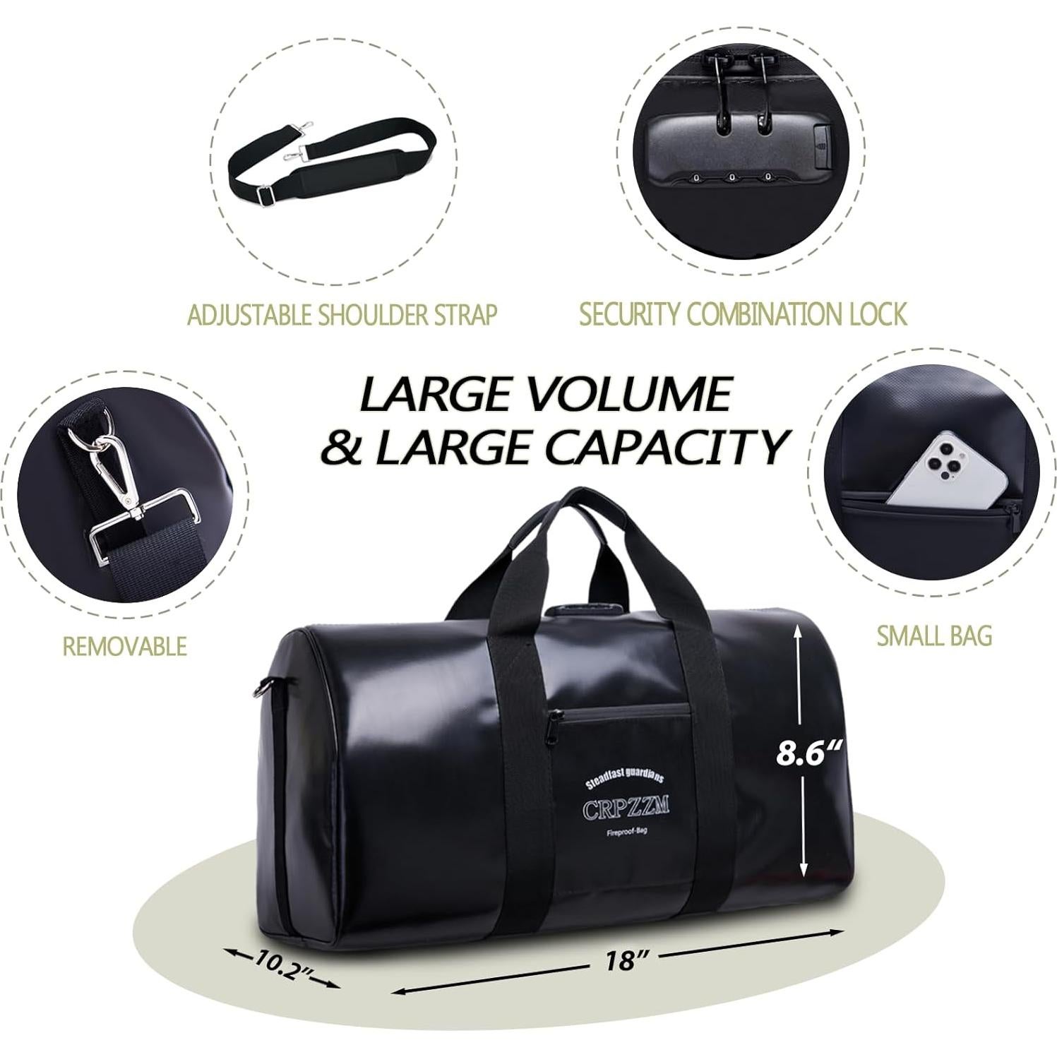 Bolsa de Viaje a Prueba de Fuego y Agua CRPZZM 43x25x22cm