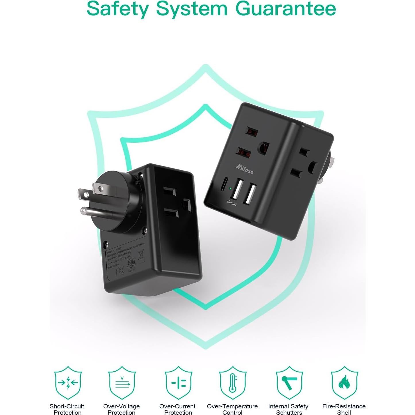 Extensor de Enchufe Múltiple MIFASOPOWER 3 Puertos USB Carga Rápida