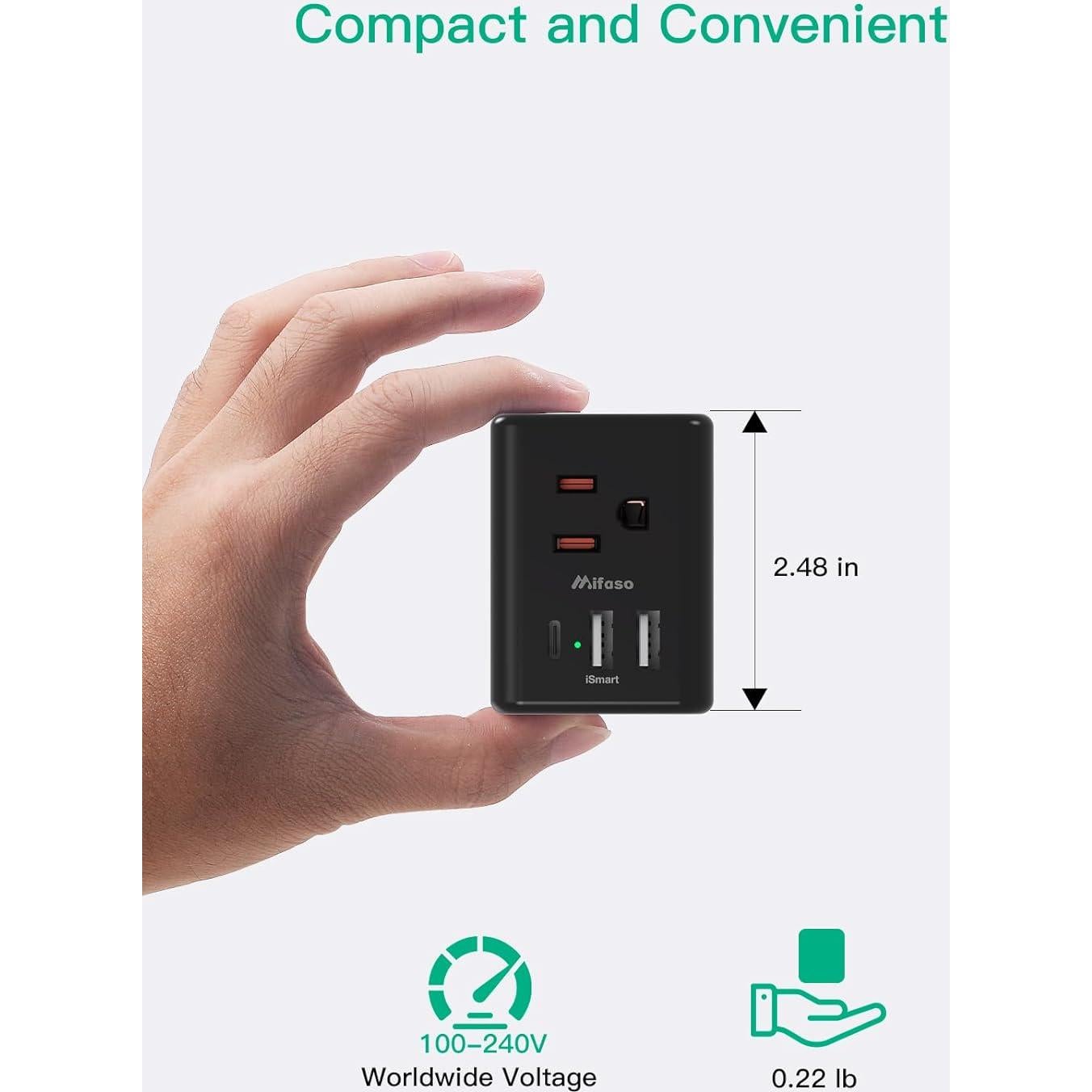 Extensor de Enchufe Múltiple MIFASOPOWER 3 Puertos USB Carga Rápida