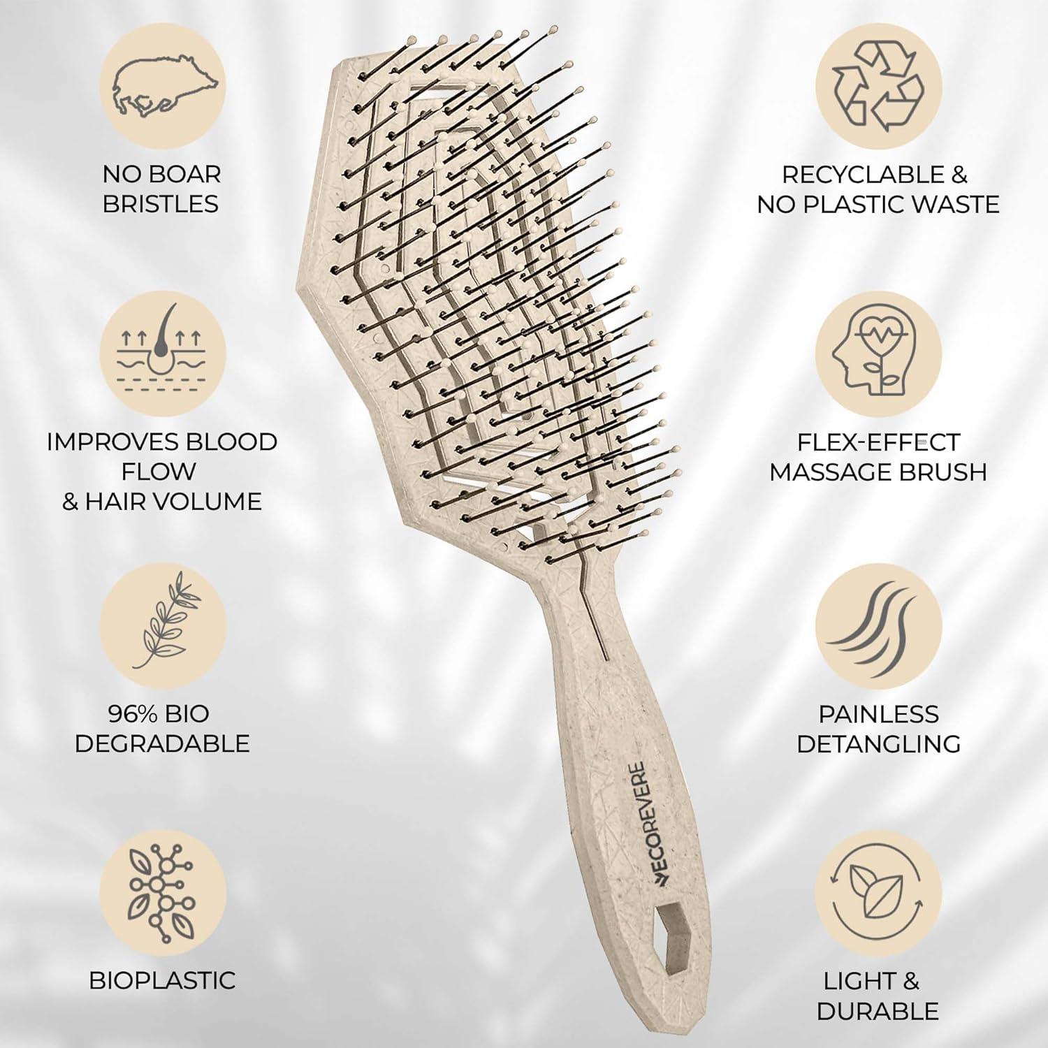 Cepillo Desenredante ECOREVERE Antiestático para Todo Tipo de Cabello