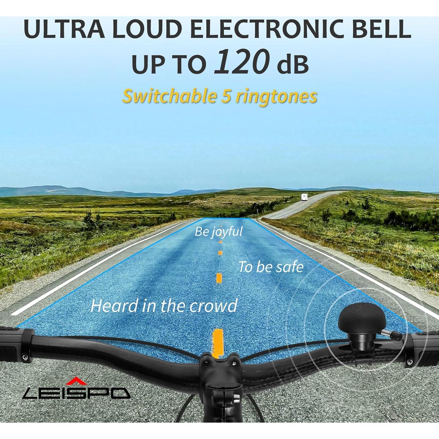 Campana de Bicicleta Eléctrica LEISPO con 5 Sonidos 100dB