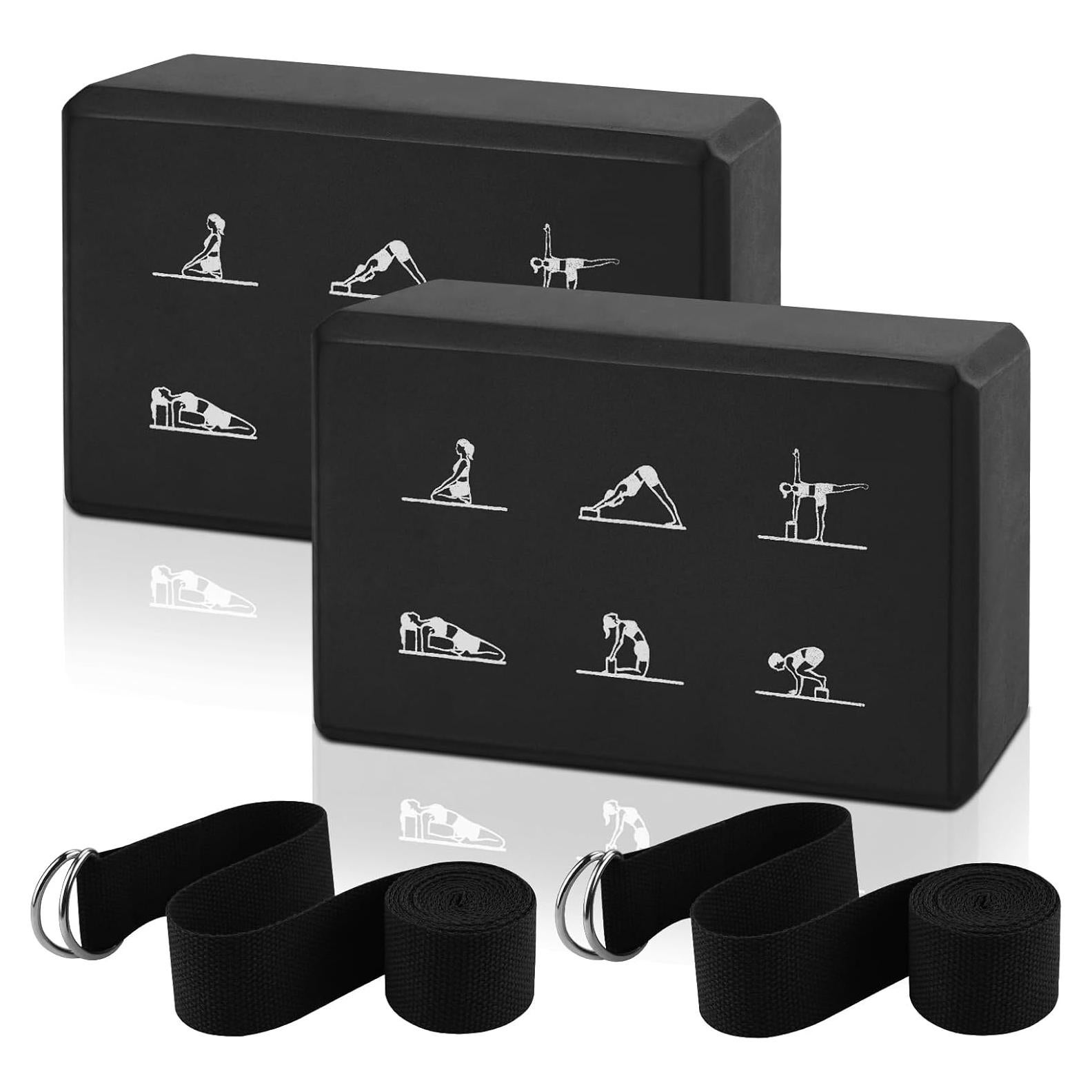 Juego de 2 Bloques de Yoga y Correa FHDUSRYO Rosa 23x15x7.6 cm