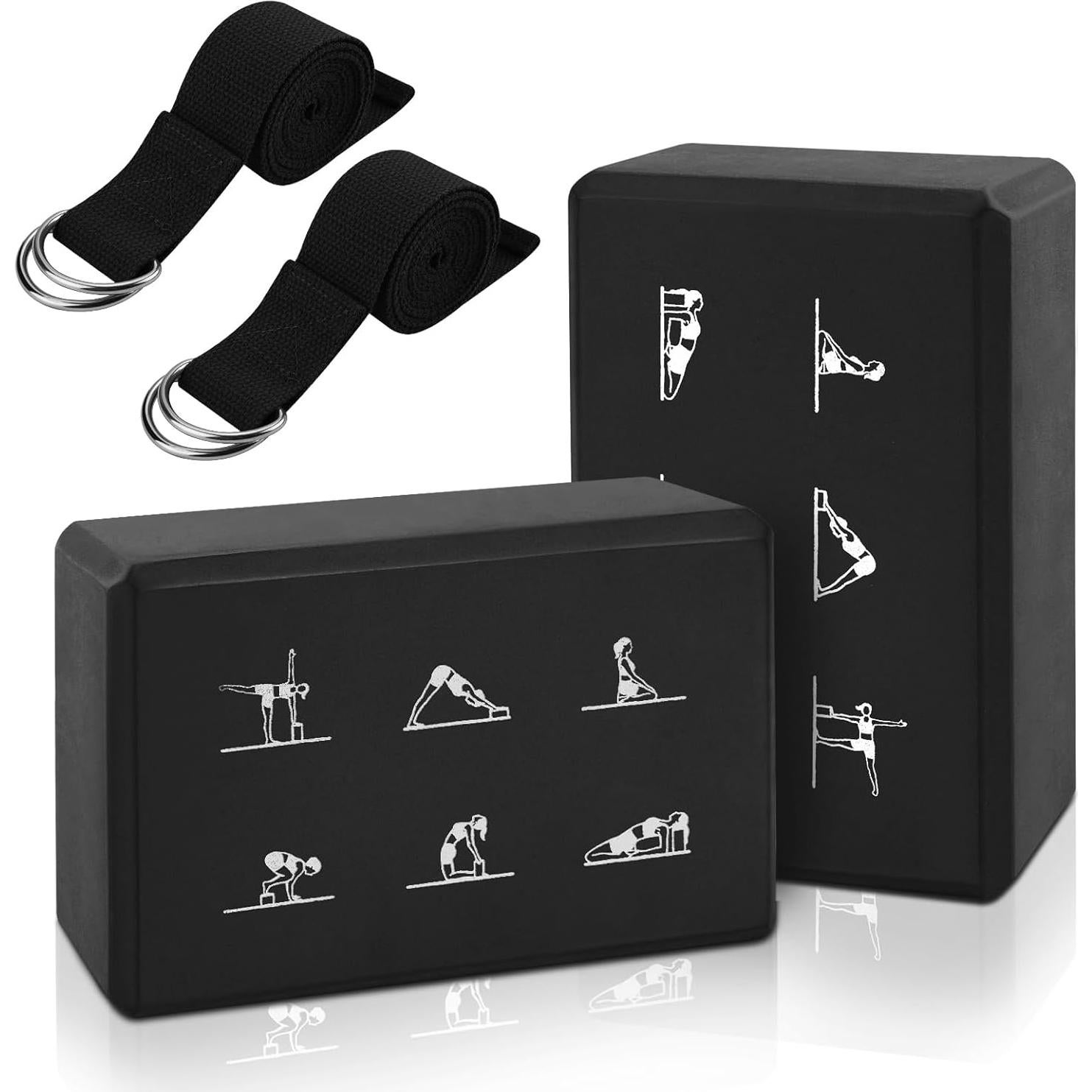 Juego de 2 Bloques de Yoga y Correa FHDUSRYO Rosa 23x15x7.6 cm