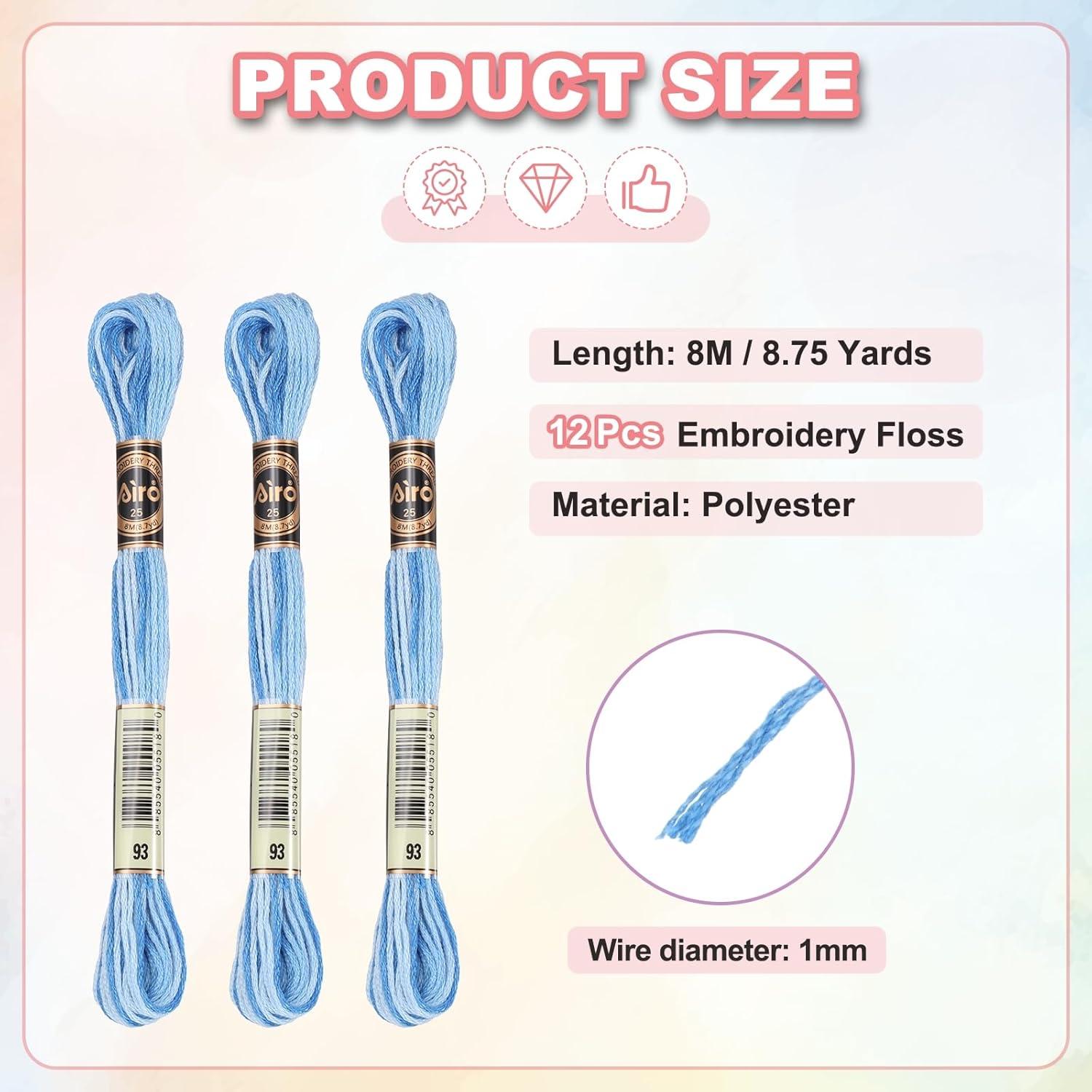 Hilo de Bordado PATIKIL 12 Madejas Poliester Azul 8M