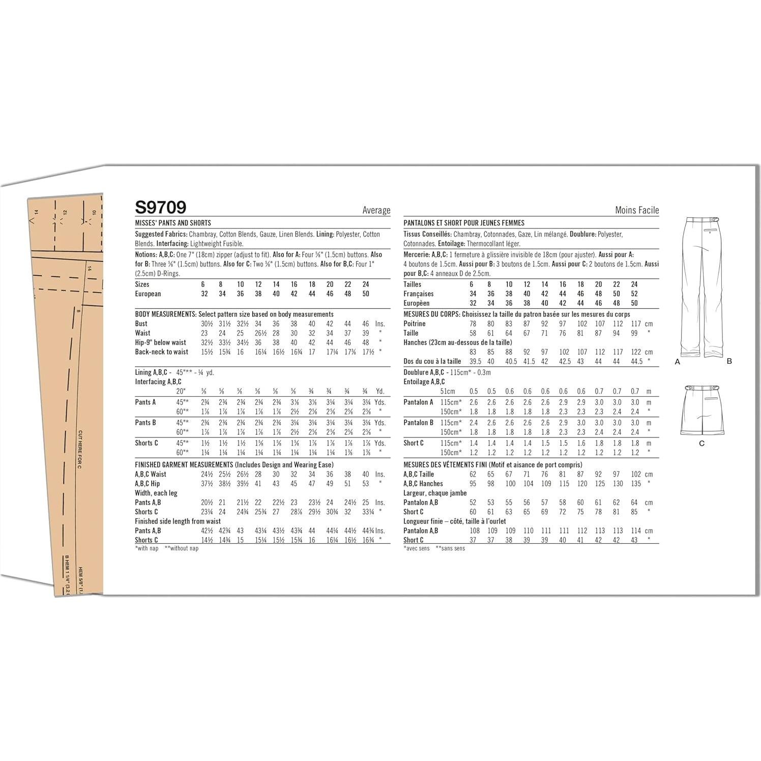 Kit de Patrón de Costura Simplicity S9709 Pantalones y Cortos