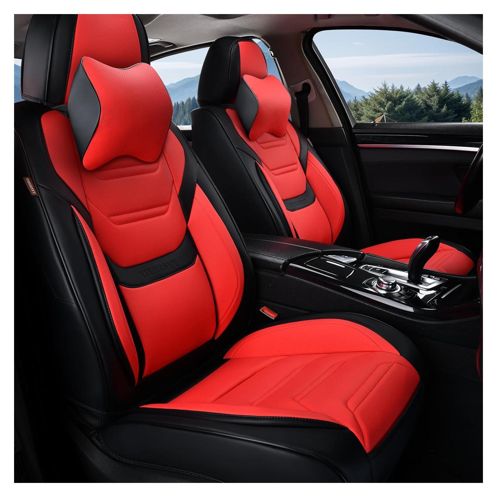 Cubiertas de Asiento de Coche TIEHESYT Juego Completo Negro y Rojo