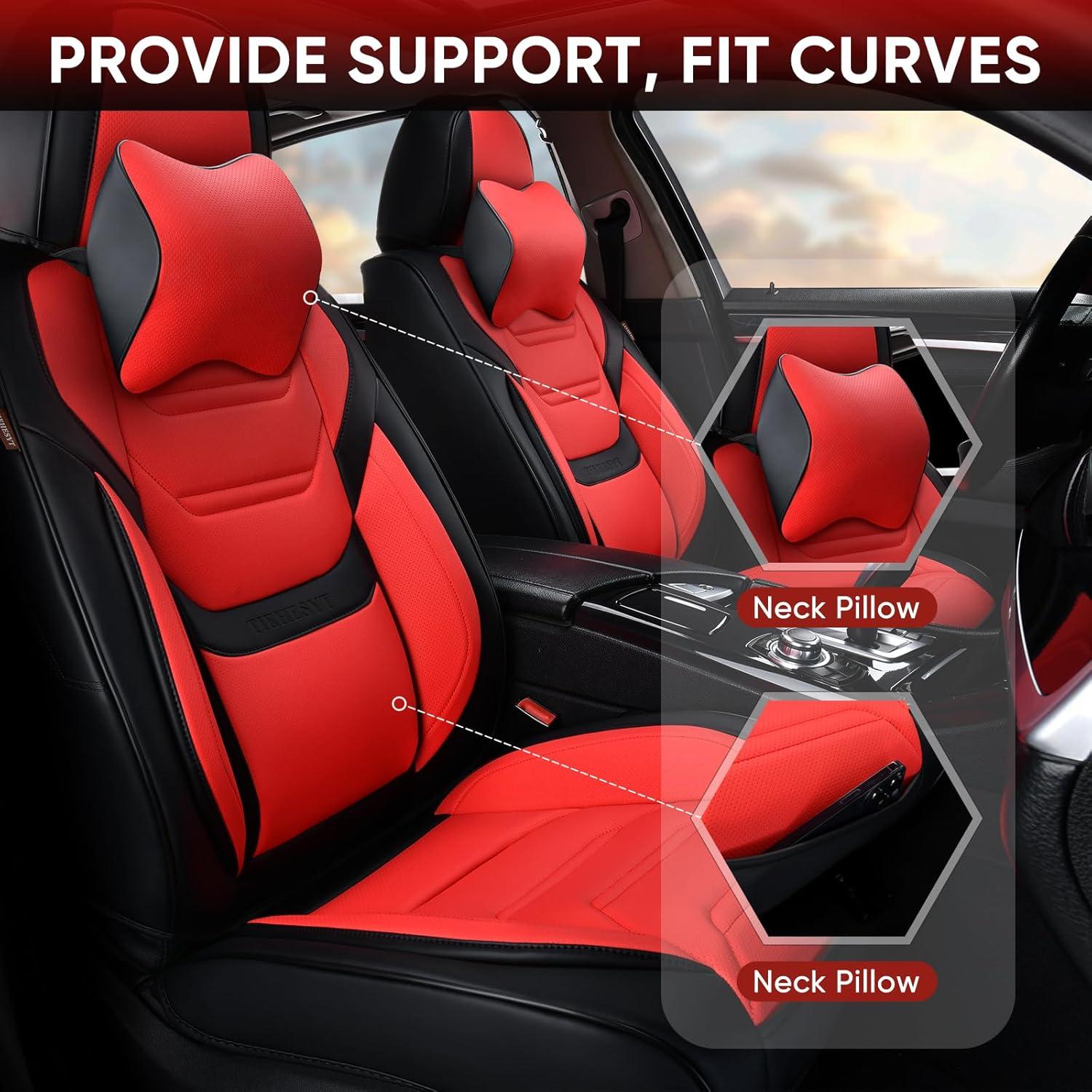Cubiertas de Asiento de Coche TIEHESYT Juego Completo Negro y Rojo