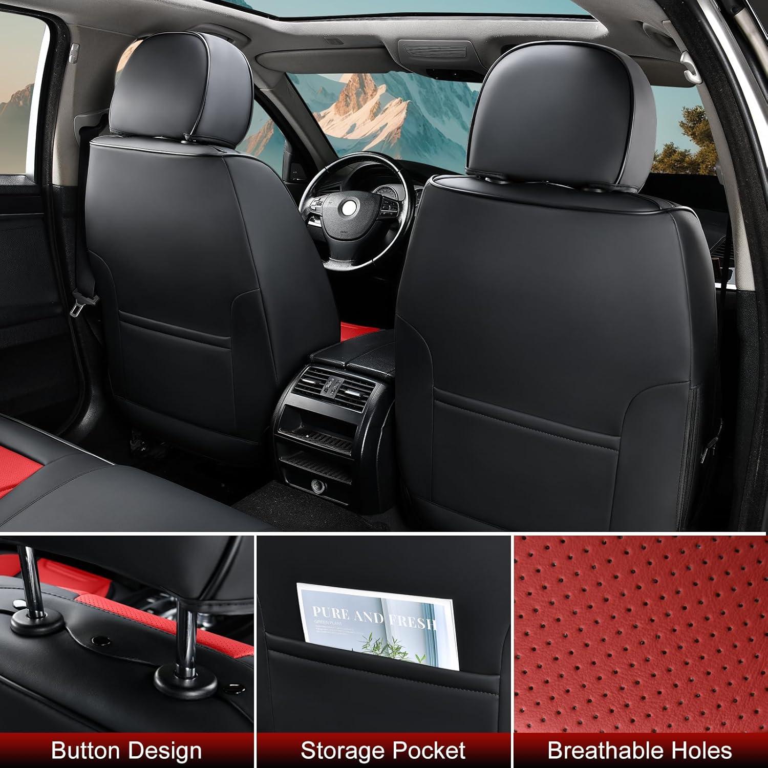 Cubiertas de Asiento de Coche TIEHESYT Juego Completo Negro y Rojo