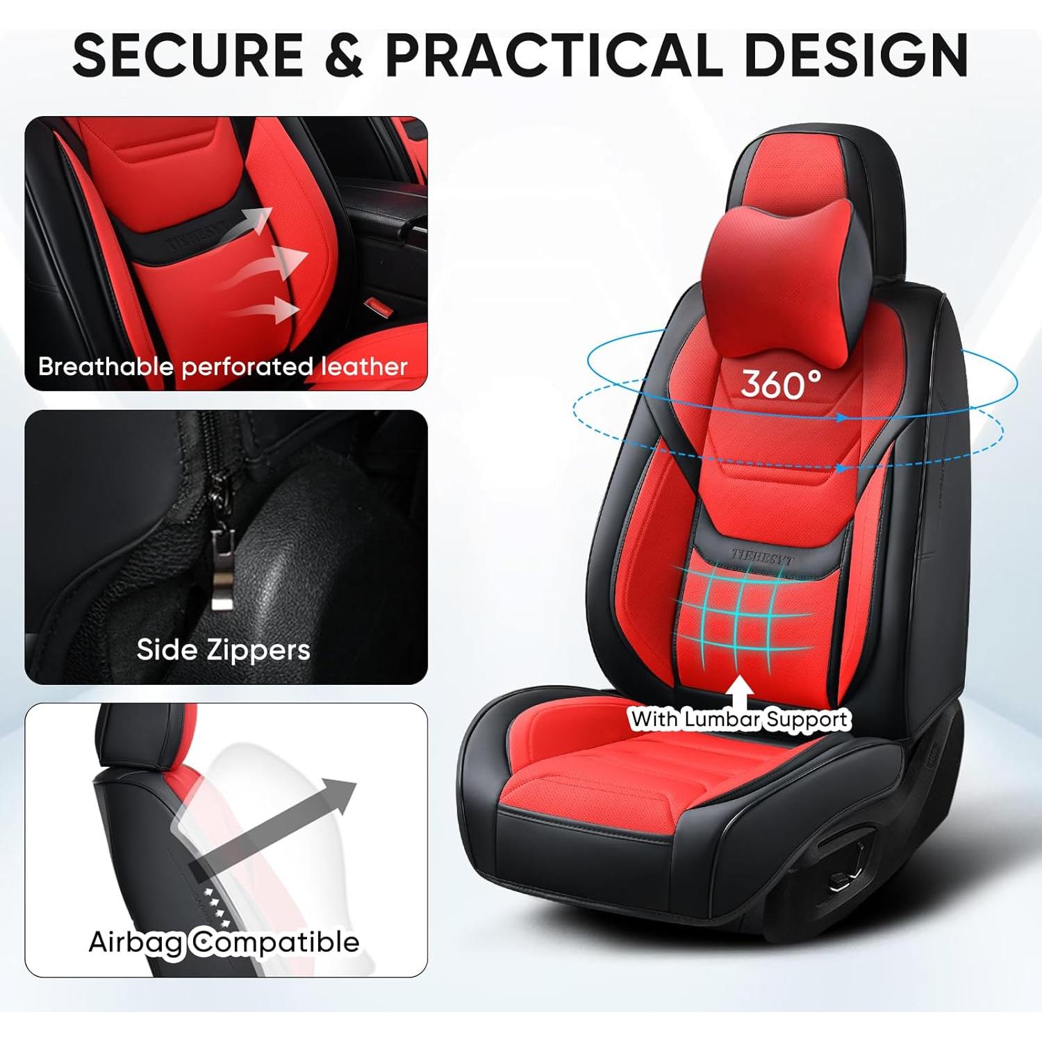 Cubiertas de Asiento de Coche TIEHESYT Juego Completo Negro y Rojo