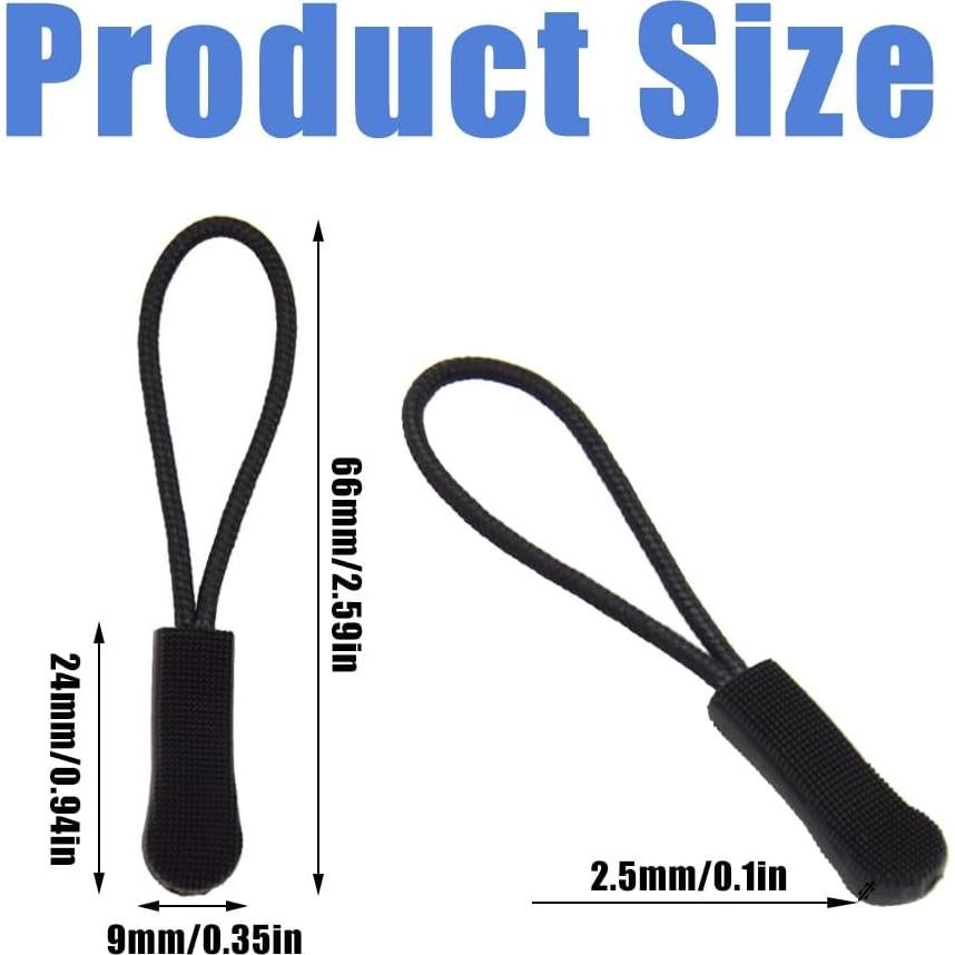 Tiradores de Cremallera Ruidee 50 Piezas Negro 66mm
