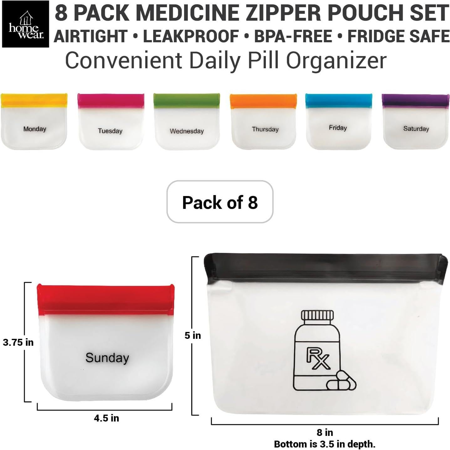 Juego de 8 Bolsas Organizadoras Reusables PEVA para Medicamentos