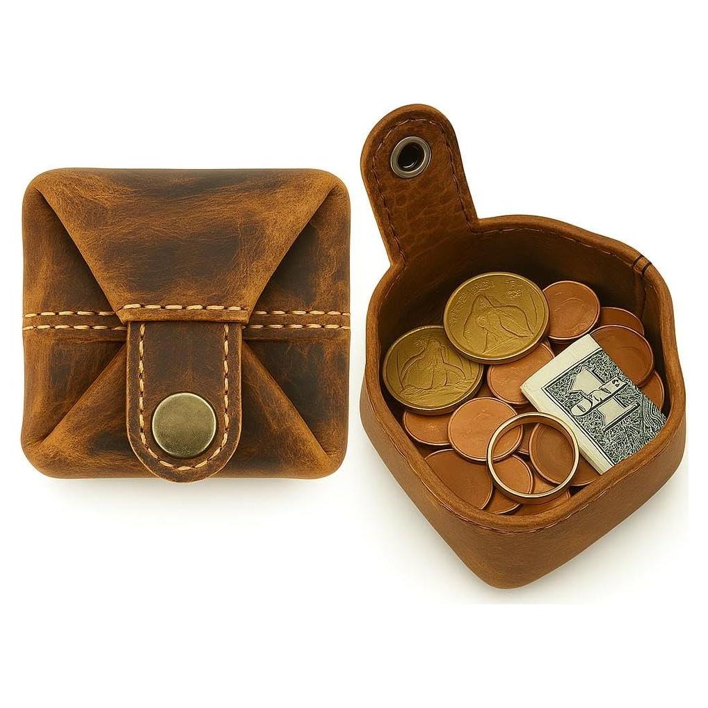 Monedero de Cuero FINE TOUCH - Compacto Unisex Marrón Antiguo