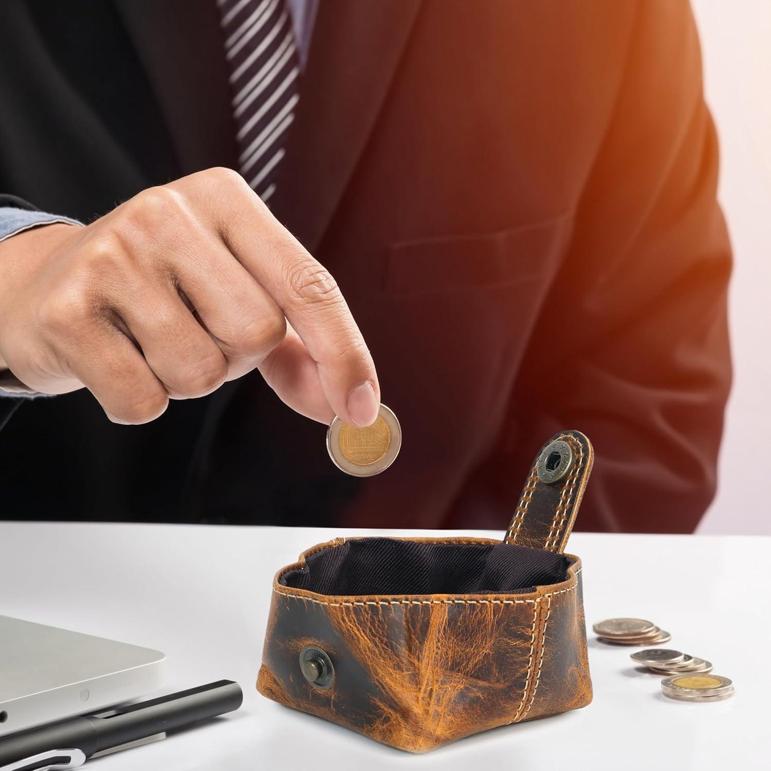 Monedero de Cuero FINE TOUCH - Compacto Unisex Marrón Antiguo