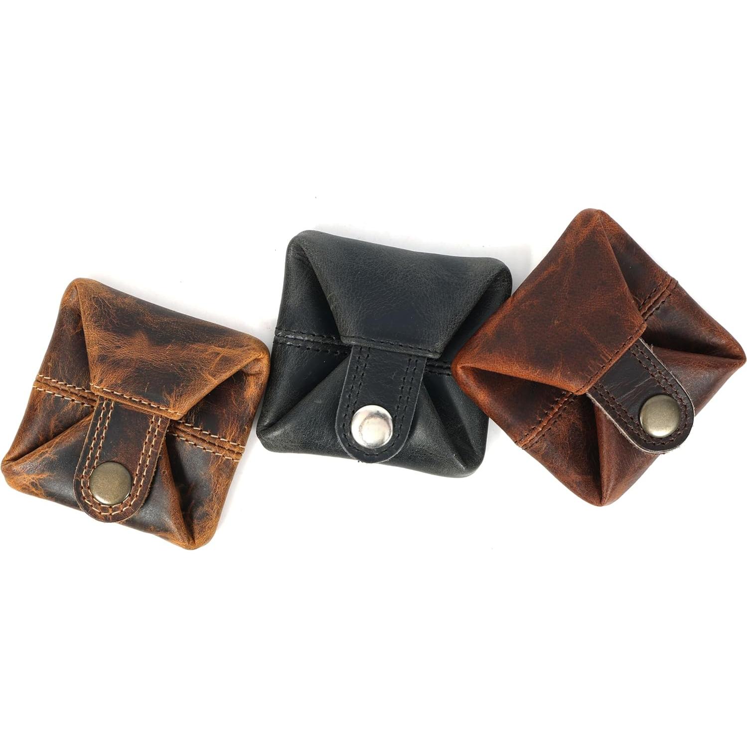 Monedero de Cuero FINE TOUCH - Compacto Unisex Marrón Antiguo