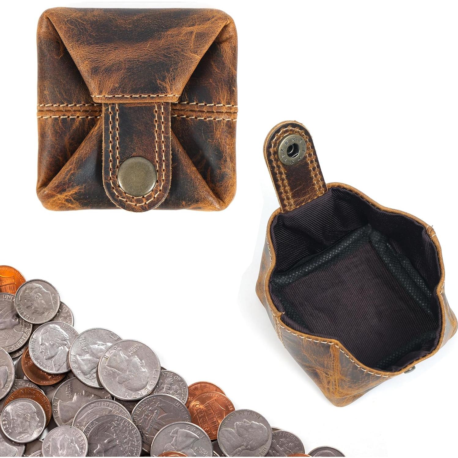 Monedero de Cuero FINE TOUCH - Compacto Unisex Marrón Antiguo