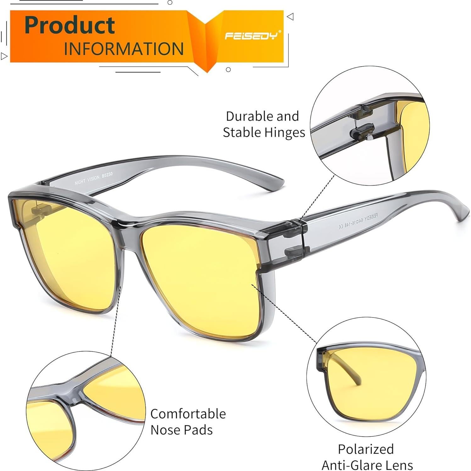 Gafas de Conducción FEISEDY Polarizadas Nocturnas 60mm