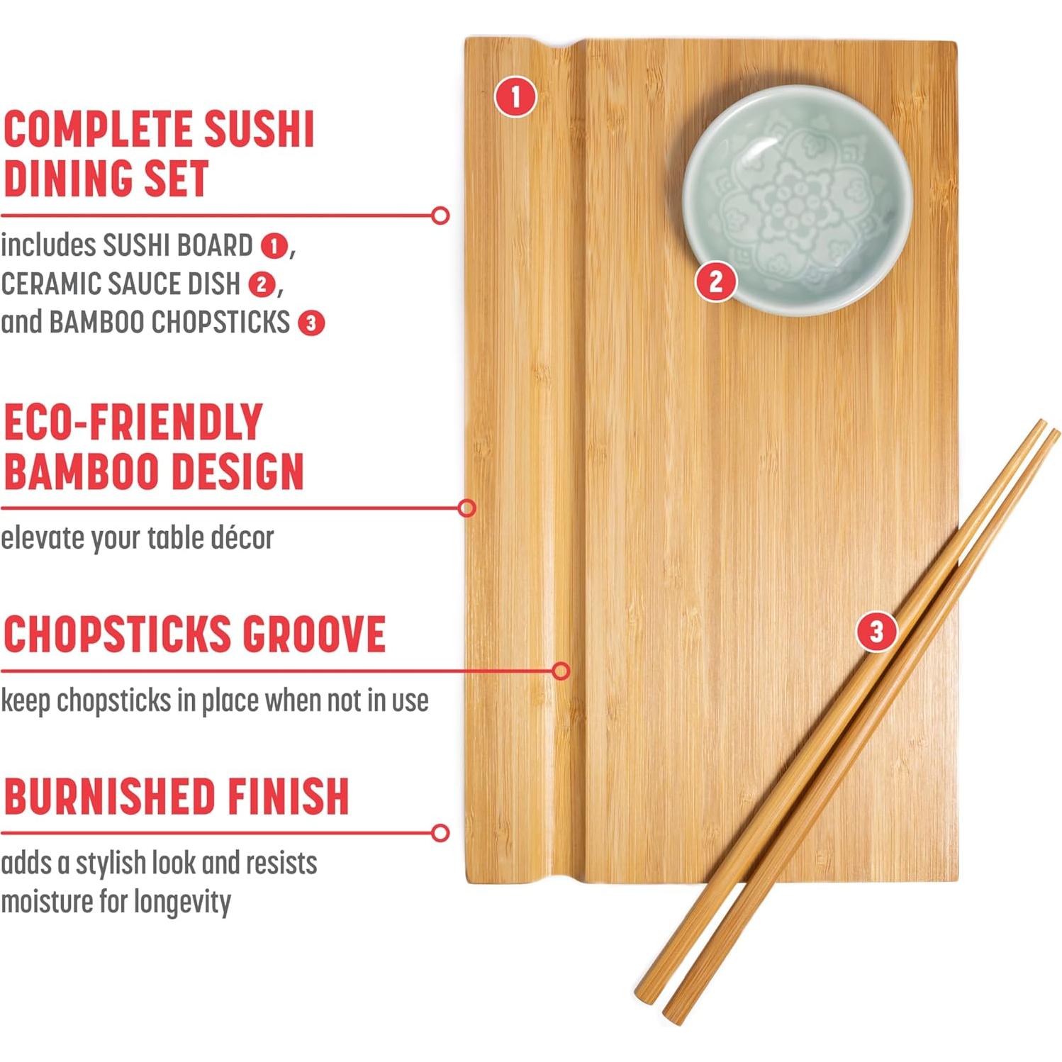 Juego de Sushi de 2 Piezas Joyce Chen - Tabla y Rodillo de Bambú