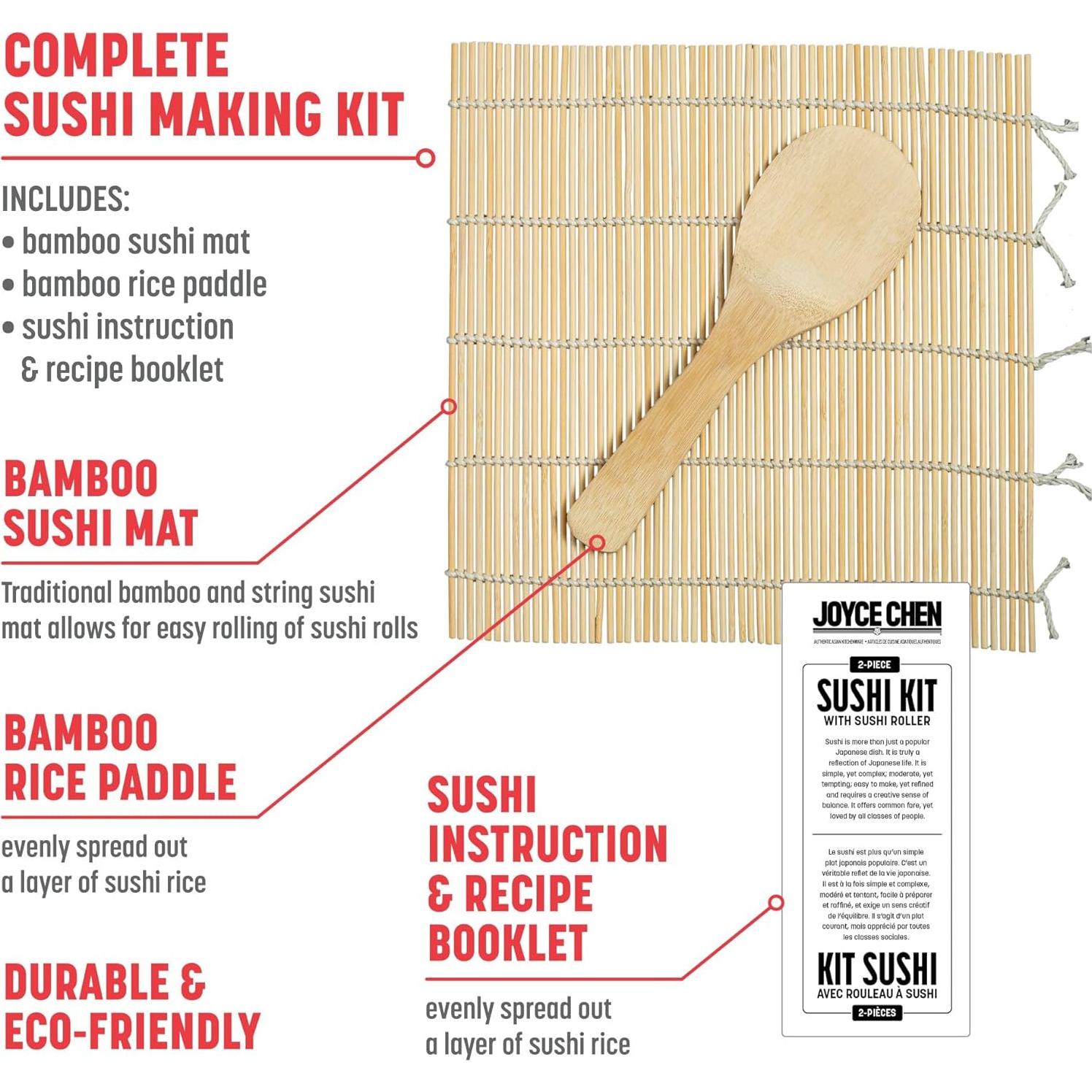 Juego de Sushi de 2 Piezas Joyce Chen - Tabla y Rodillo de Bambú