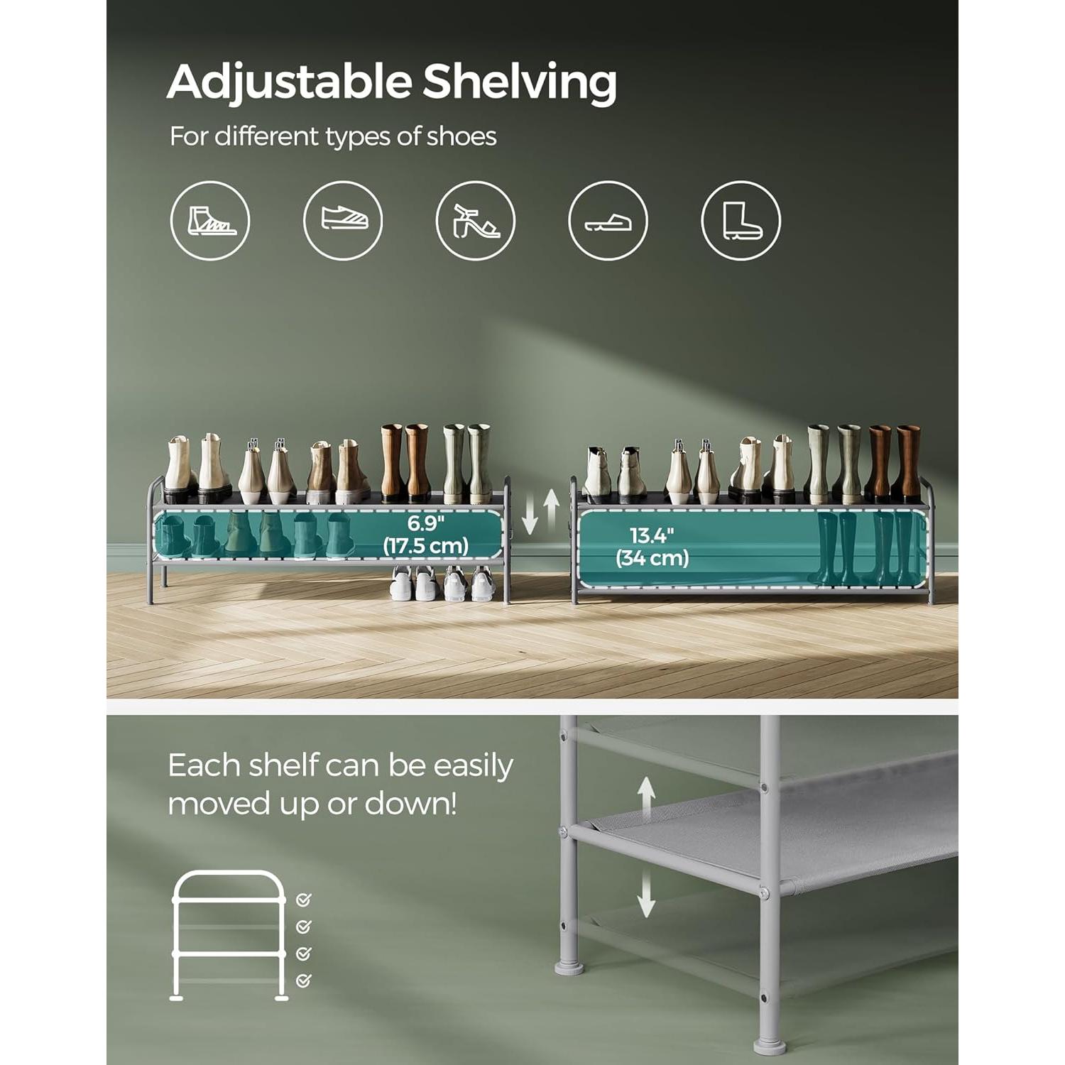 Estante para Zapatos SONGMICS Ajustable 2 Niveles Gris Paloma