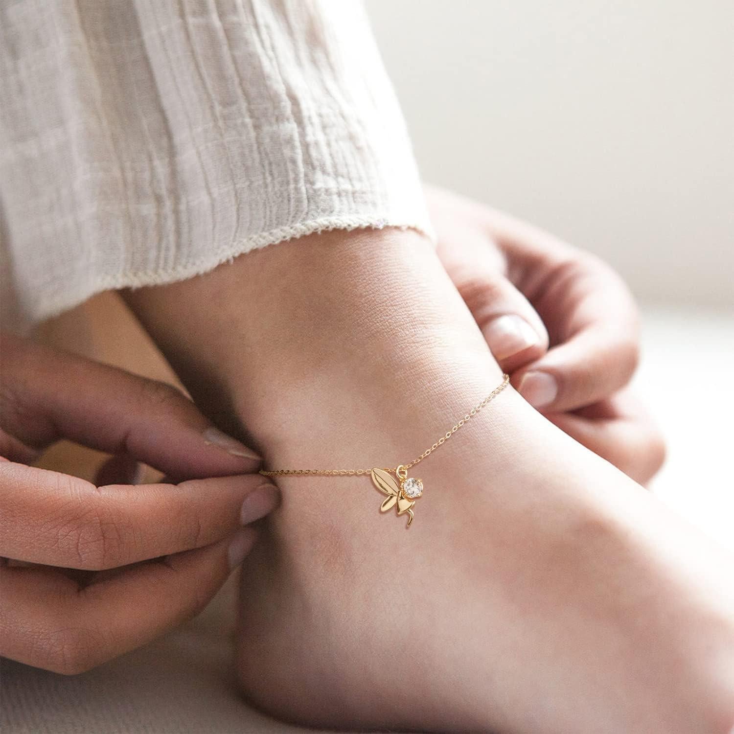 Tobillera Dainty de Oro 14K MEVECCO con Zirconia Cubica