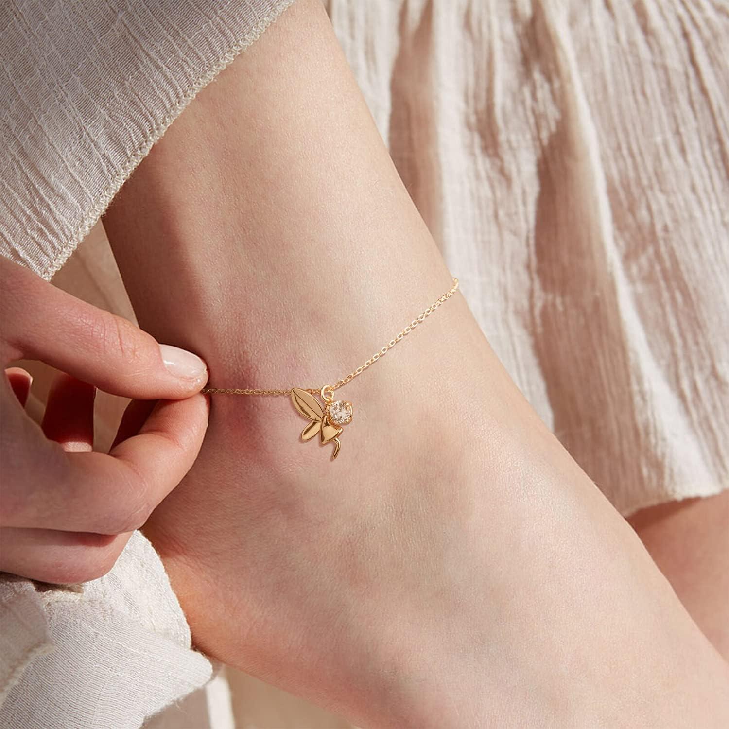 Tobillera Dainty de Oro 14K MEVECCO con Zirconia Cubica