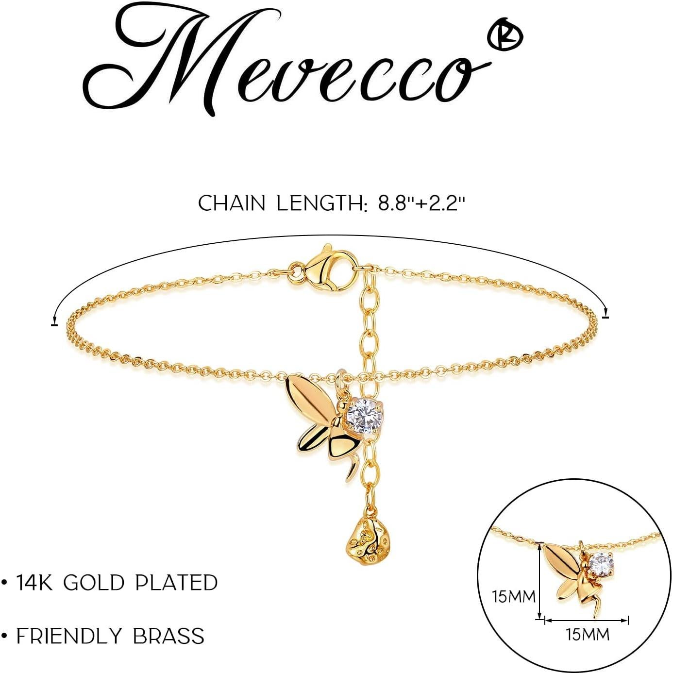 Tobillera Dainty de Oro 14K MEVECCO con Zirconia Cubica