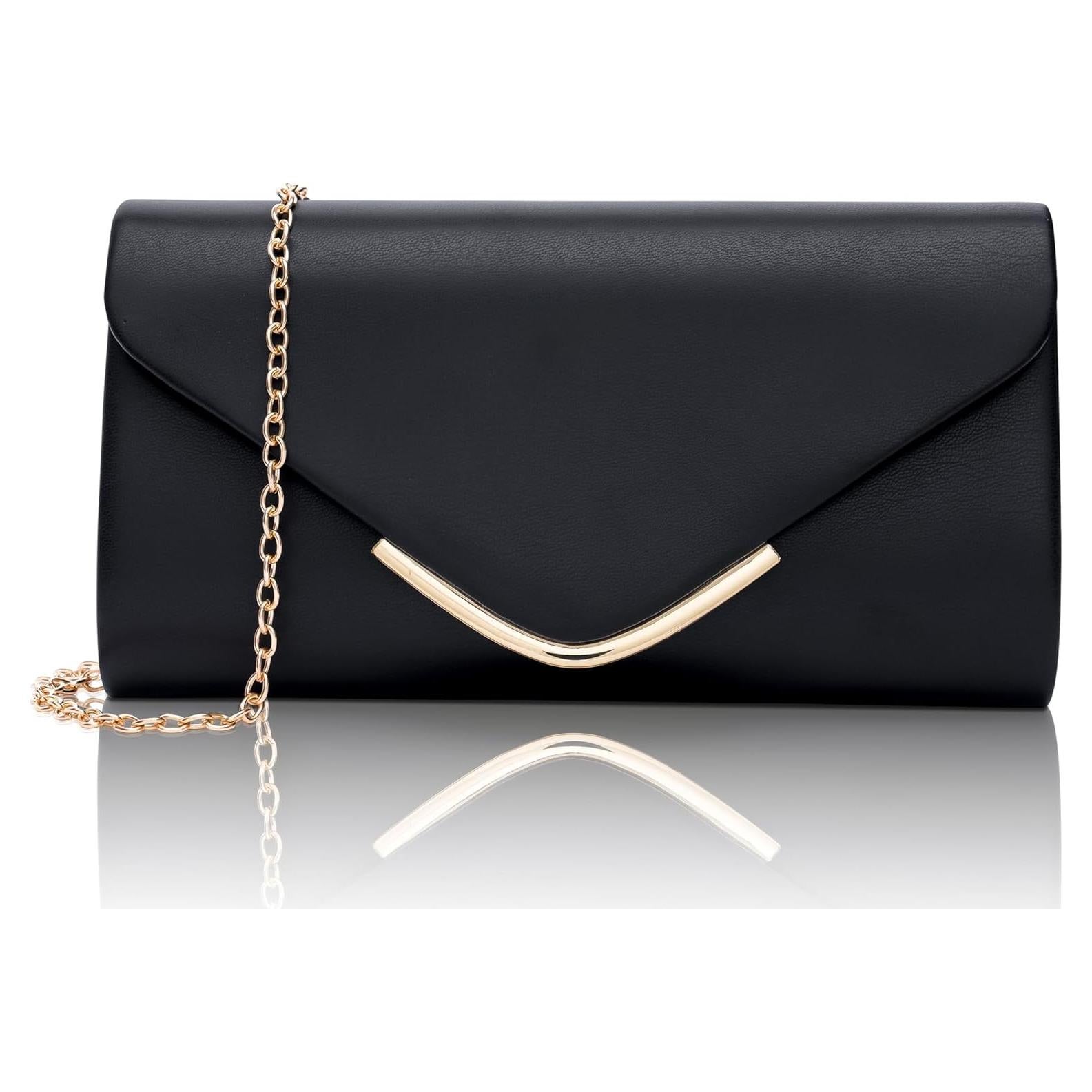 Bolso Clutch de Cuero Vegano Larcenciel Negro 22x12cm