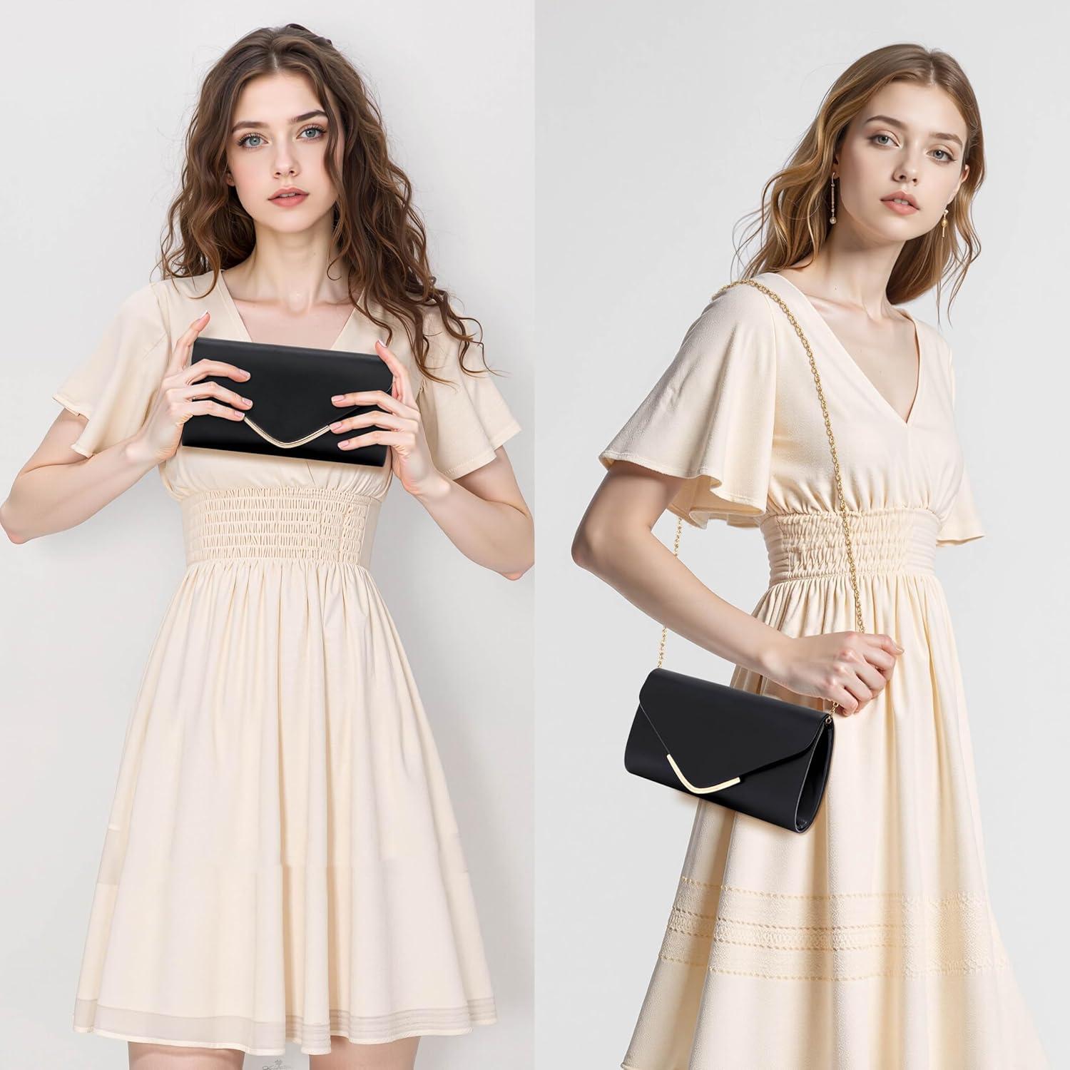 Bolso Clutch de Cuero Vegano Larcenciel Negro 22x12cm