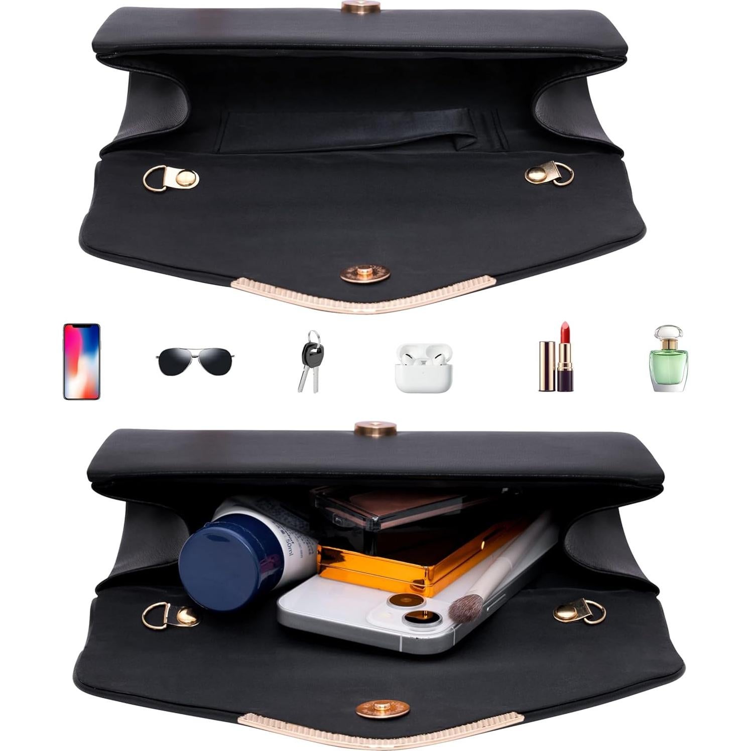 Bolso Clutch de Cuero Vegano Larcenciel Negro 22x12cm