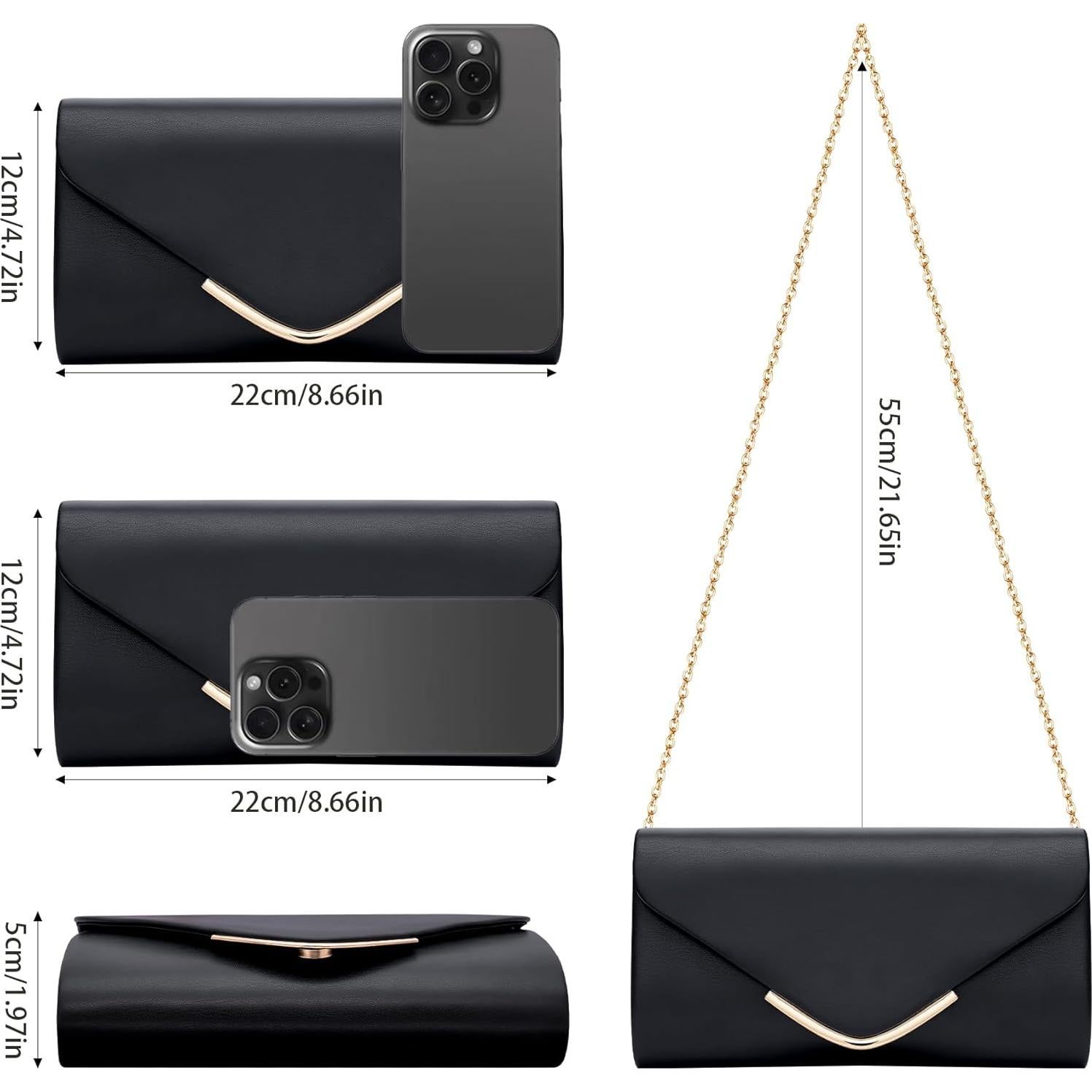 Bolso Clutch de Cuero Vegano Larcenciel Negro 22x12cm