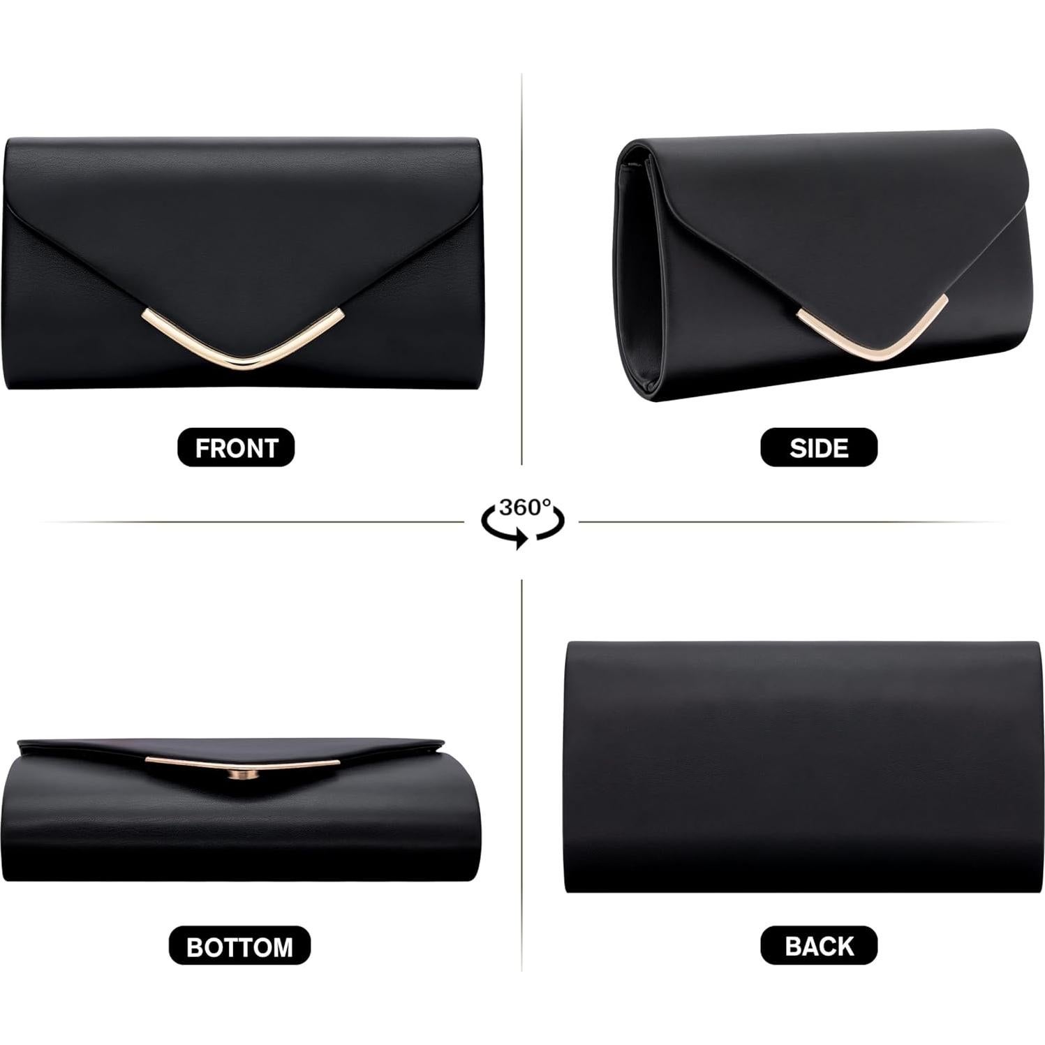 Bolso Clutch de Cuero Vegano Larcenciel Negro 22x12cm