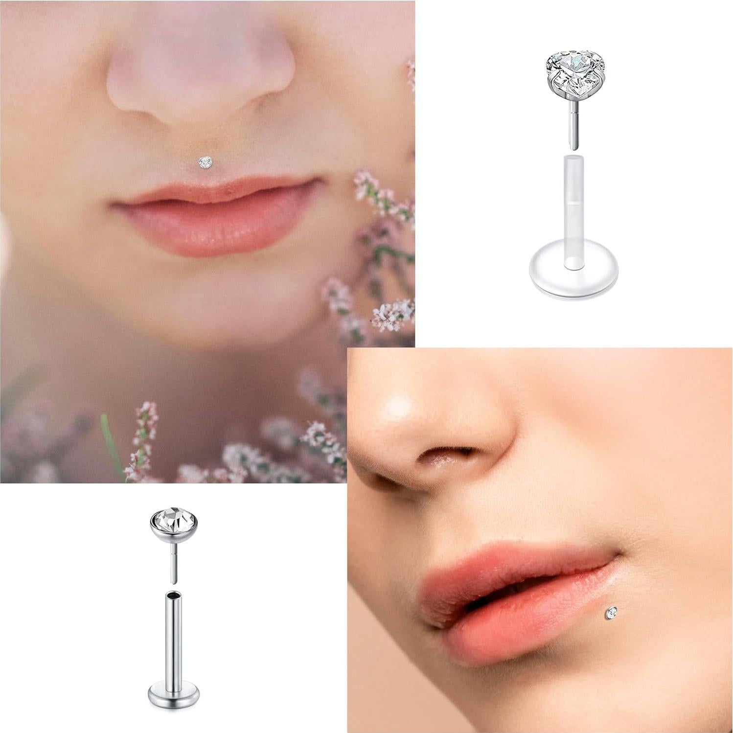 Aros de Labio Transparentes JFORYOU 16G 24 Piezas 6-12mm