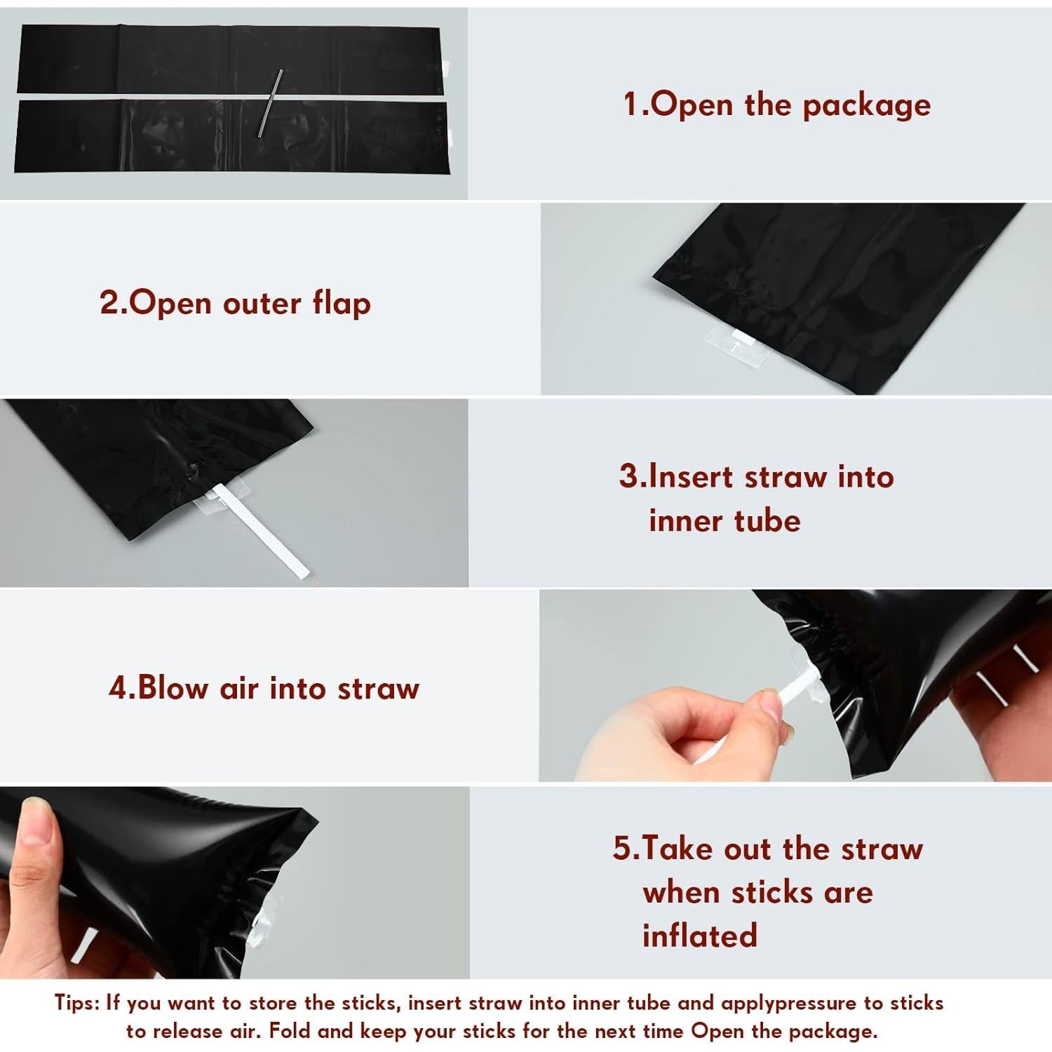 Palos de Trueno Inflables Civaner 48 Pcs Negros 60 cm