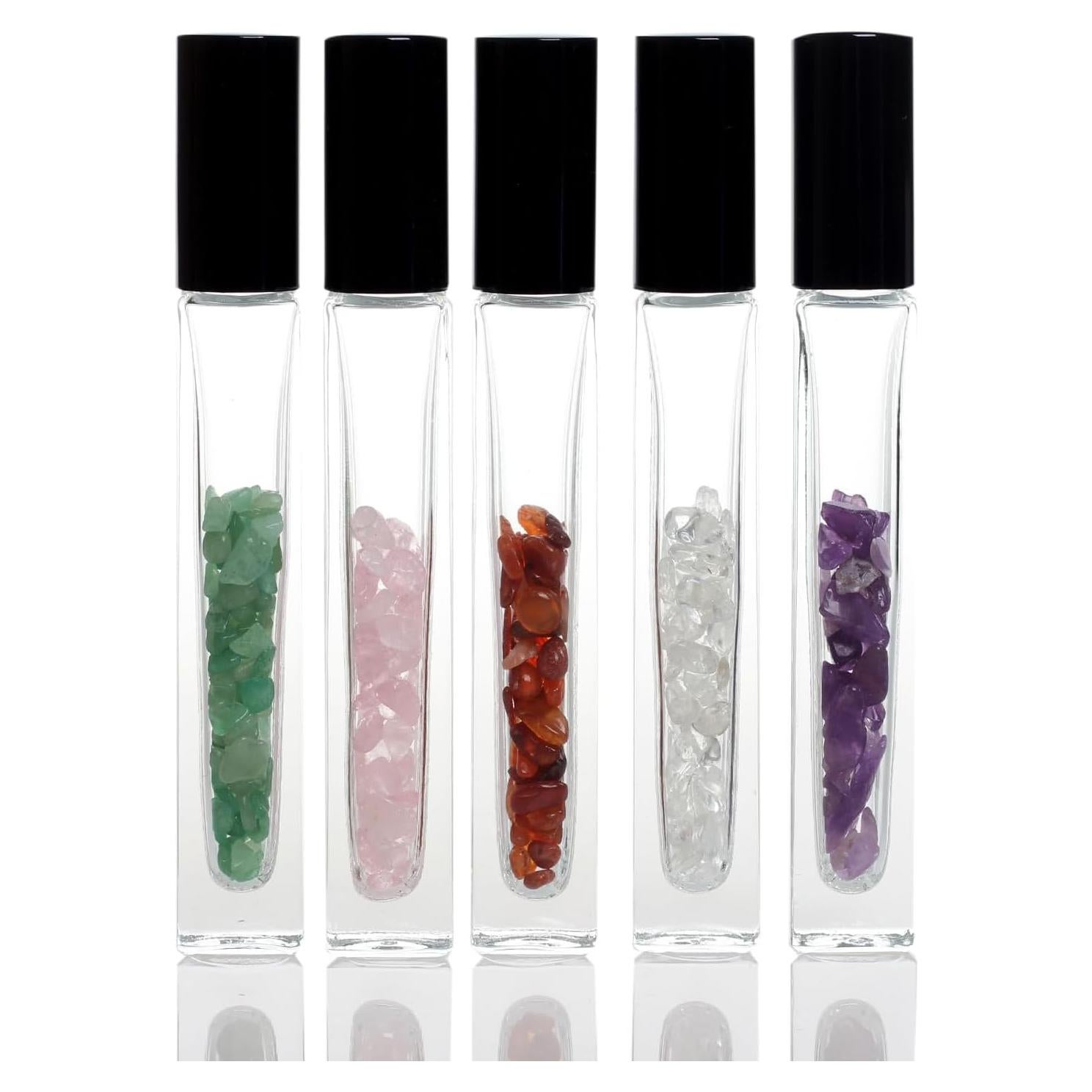 5 Botellas Roller de Vidrio 10ml con Gemas Naturales YWG Stone