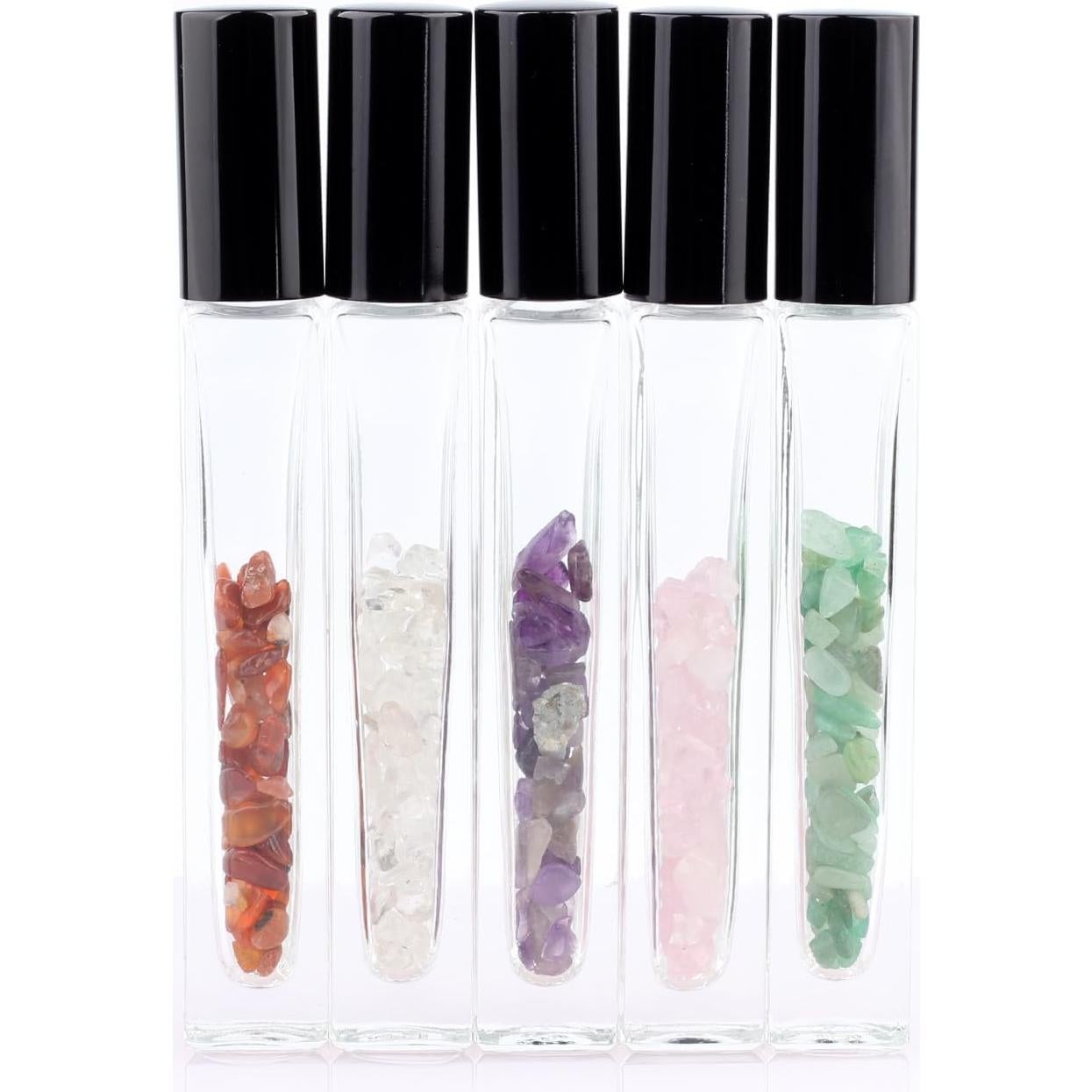 5 Botellas Roller de Vidrio 10ml con Gemas Naturales YWG Stone