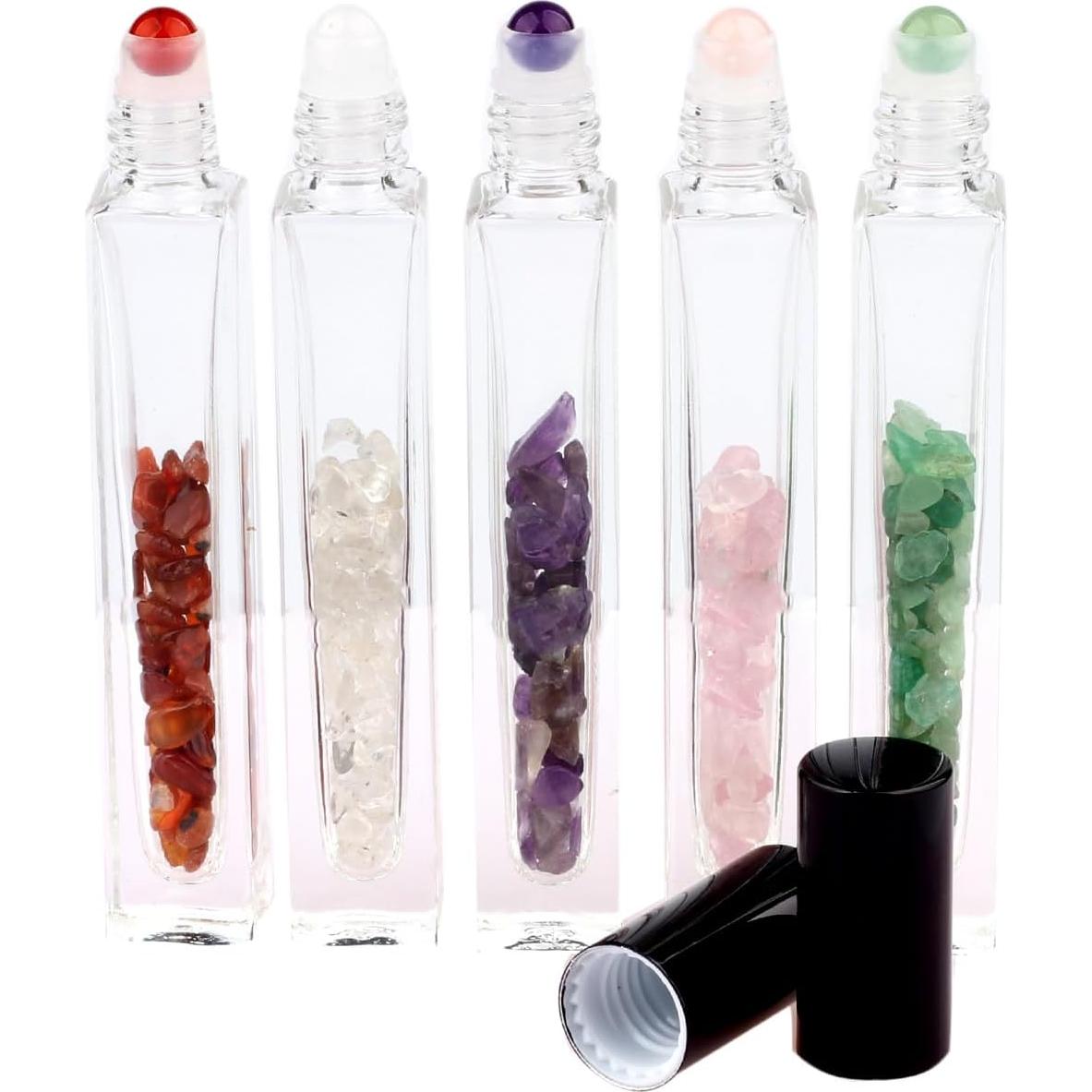 5 Botellas Roller de Vidrio 10ml con Gemas Naturales YWG Stone