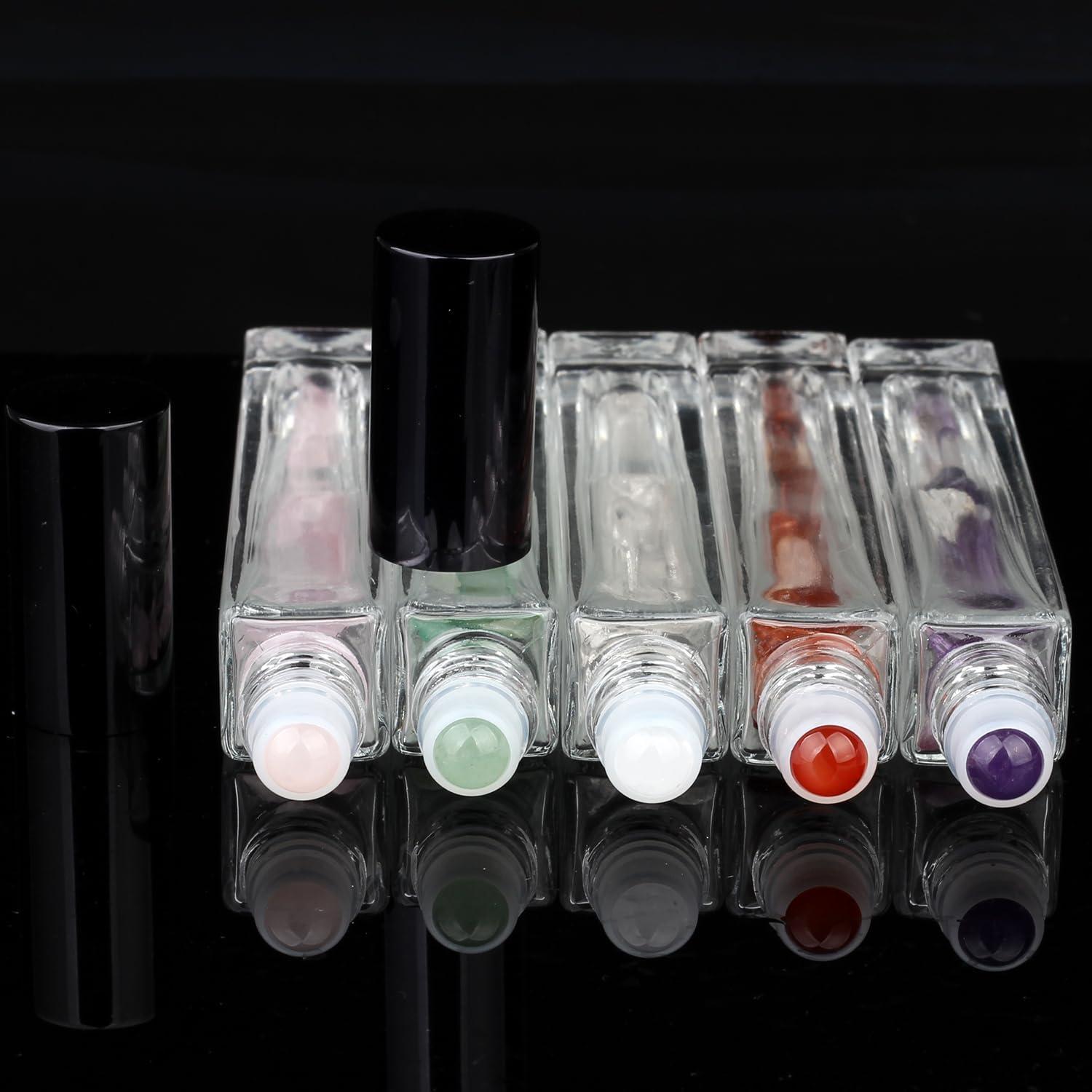 5 Botellas Roller de Vidrio 10ml con Gemas Naturales YWG Stone
