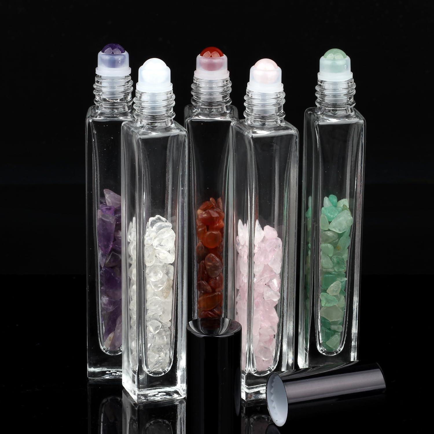 5 Botellas Roller de Vidrio 10ml con Gemas Naturales YWG Stone