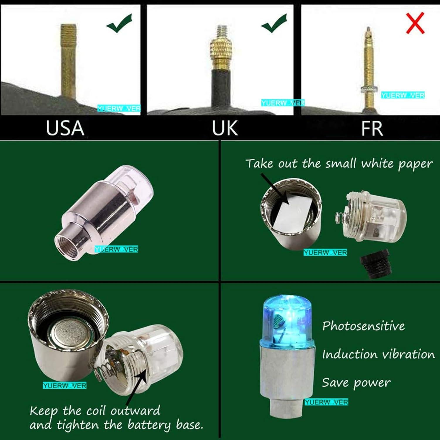 Luces LED para Ruedas de Bicicleta YUERWOVER E-BL-4 Azul - Paquete de 4