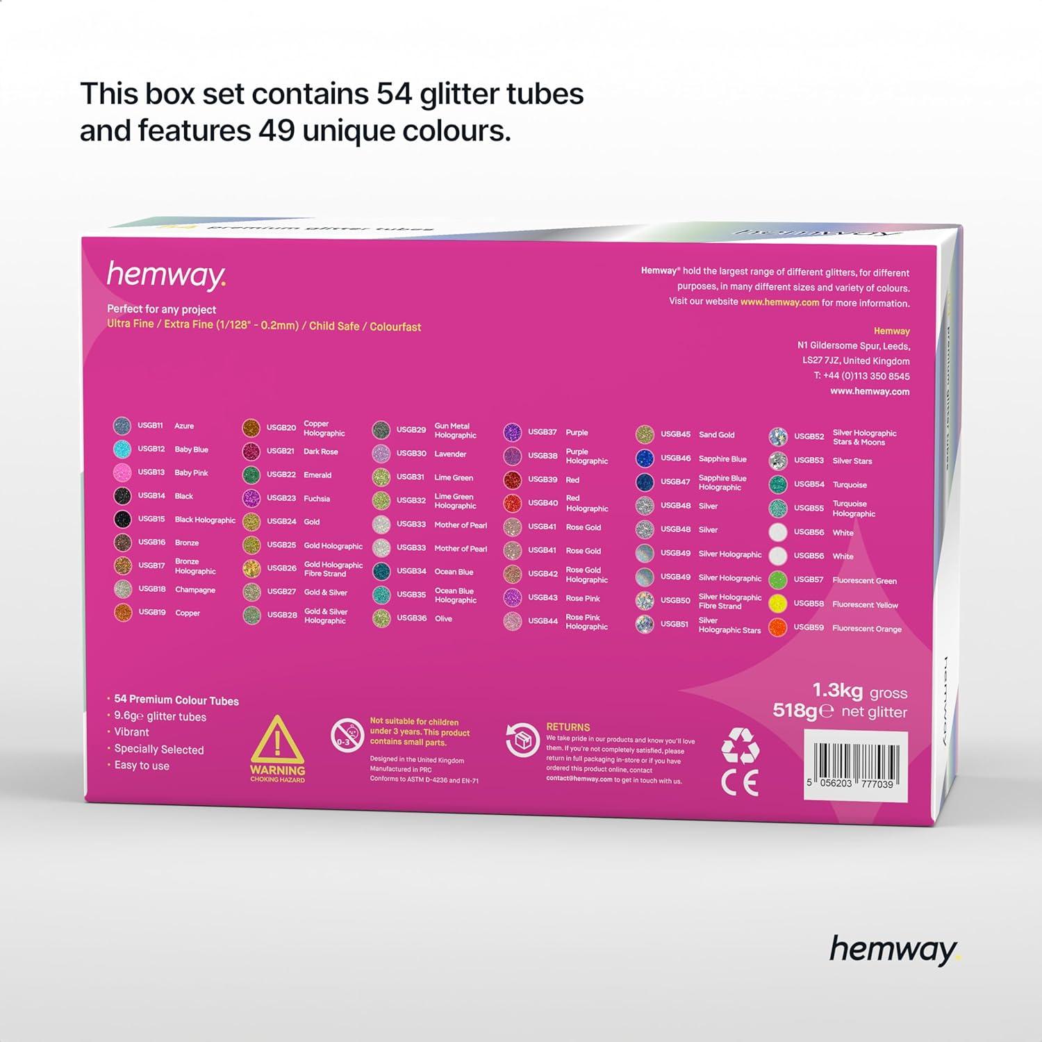 Set de Brillo Ultra Fino Hemway 54 Colores para Manualidades