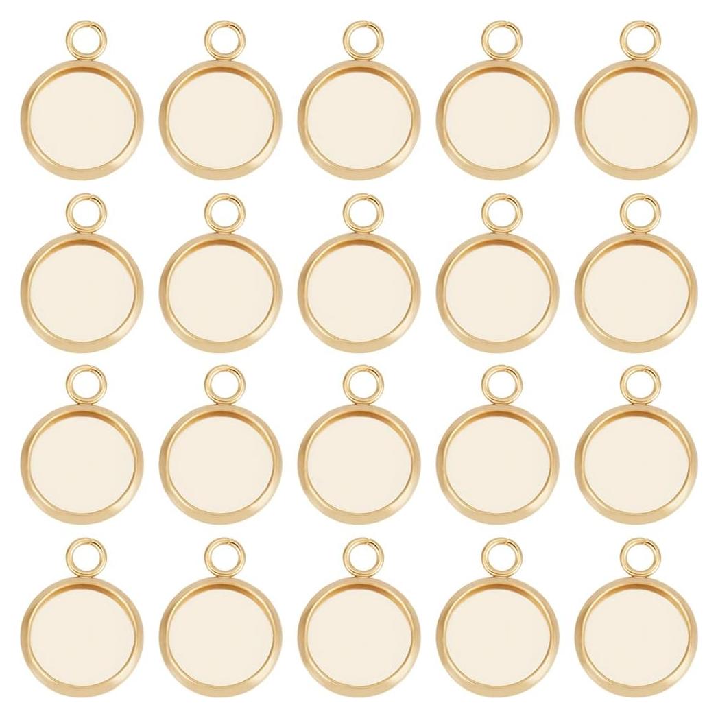 Beebeecraft 40Pcs Cabochón 10mm Acero Inoxidable Baño Oro 24K